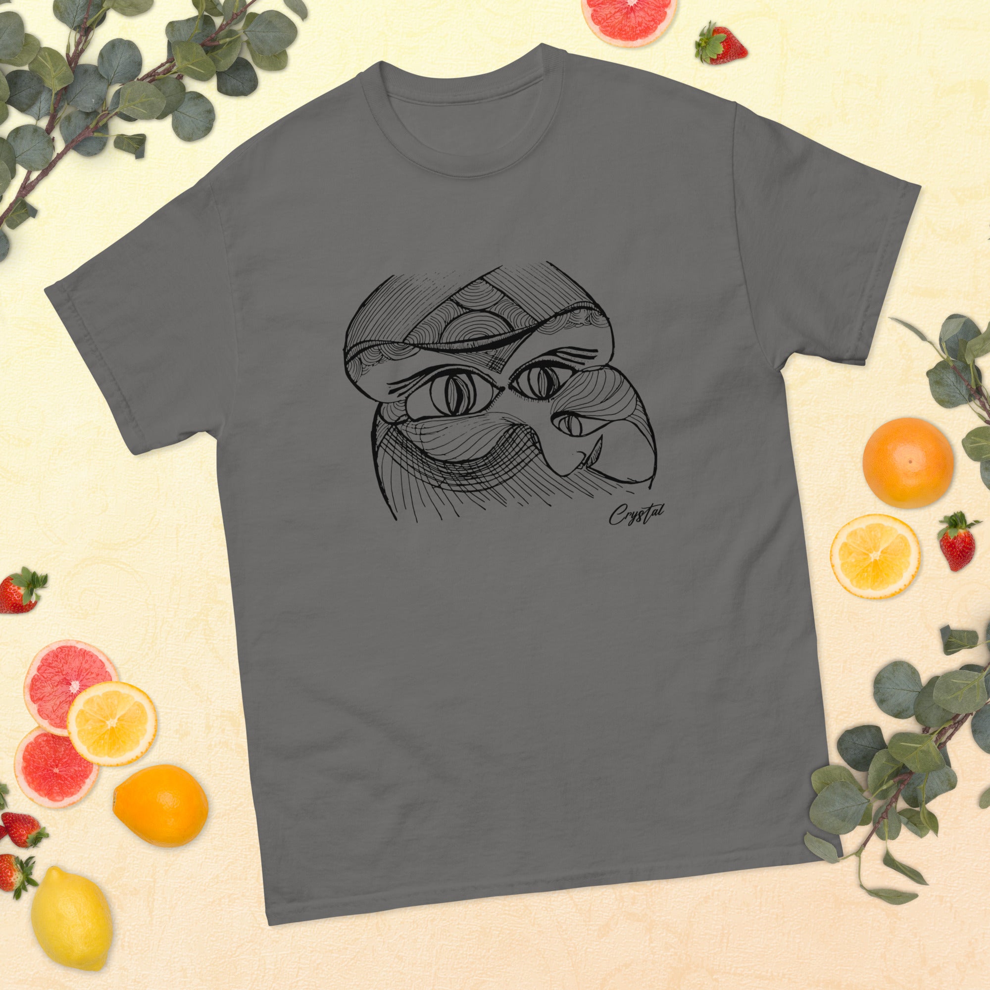 Genderless Face with Ornate Pattern and Four Eyes - Cute & Creepy "Stay Weird" Cartoon Illustration Men's classic tee