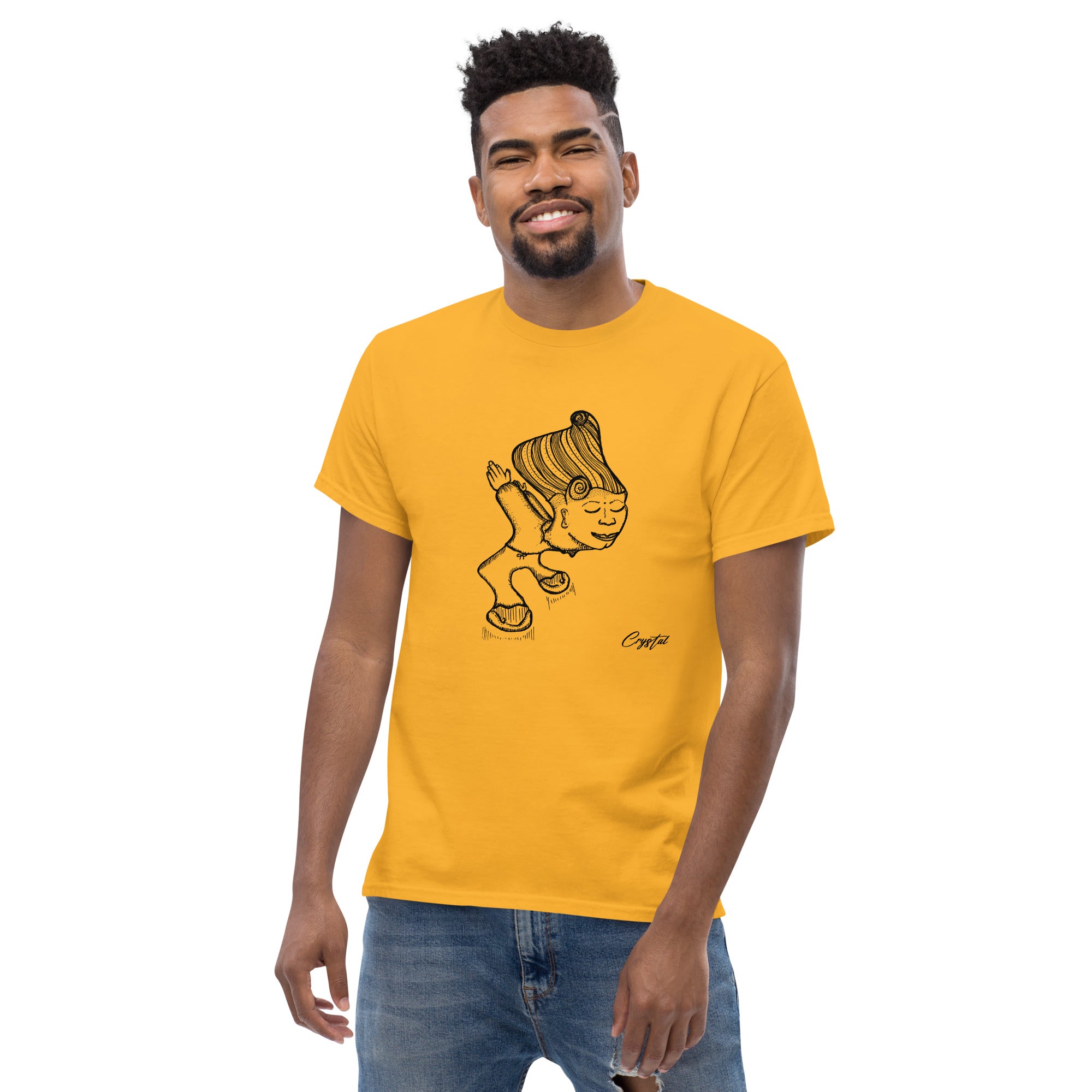 Genderless Person with Great Hair Bowing in Reverence or Gratitude - Cute & Creepy "Stay Weird" Cartoon Illustration Men's classic tee