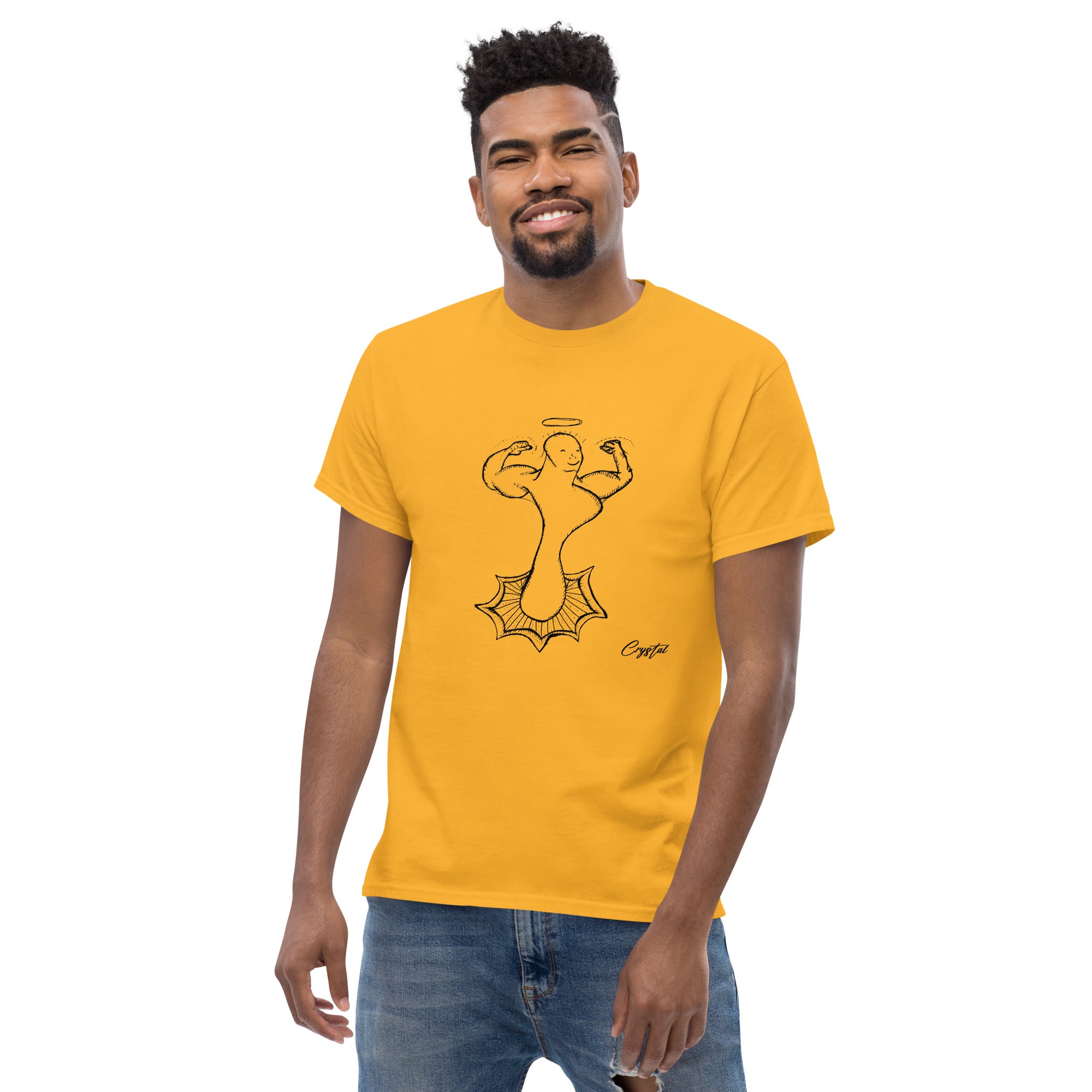 Genderless Powerful Man or Woman Flexing Biceps With A Proud Chest - Cute & Creepy "Stay Weird" Cartoon Illustration Men's classic tee