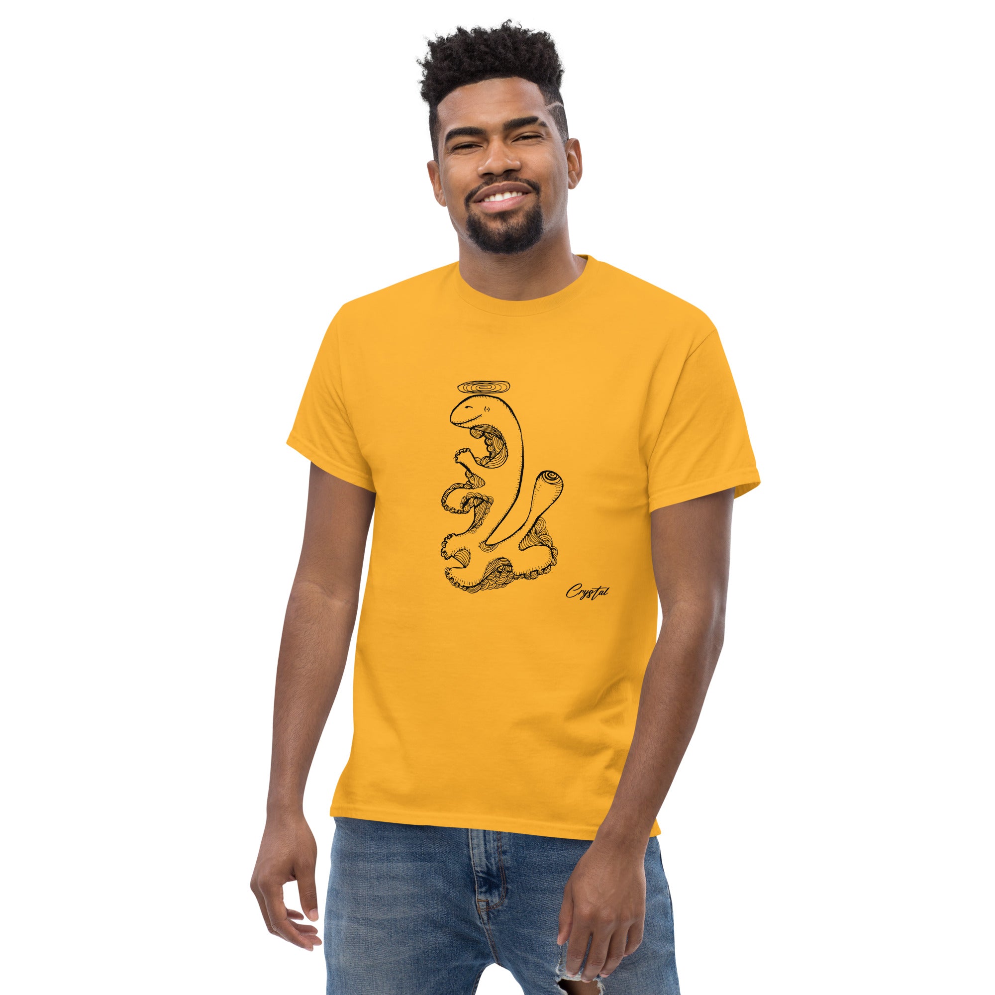 Dinosaur Walking with Halo - Cute & Creepy "Stay Weird" Cartoon Illustration Men's classic tee