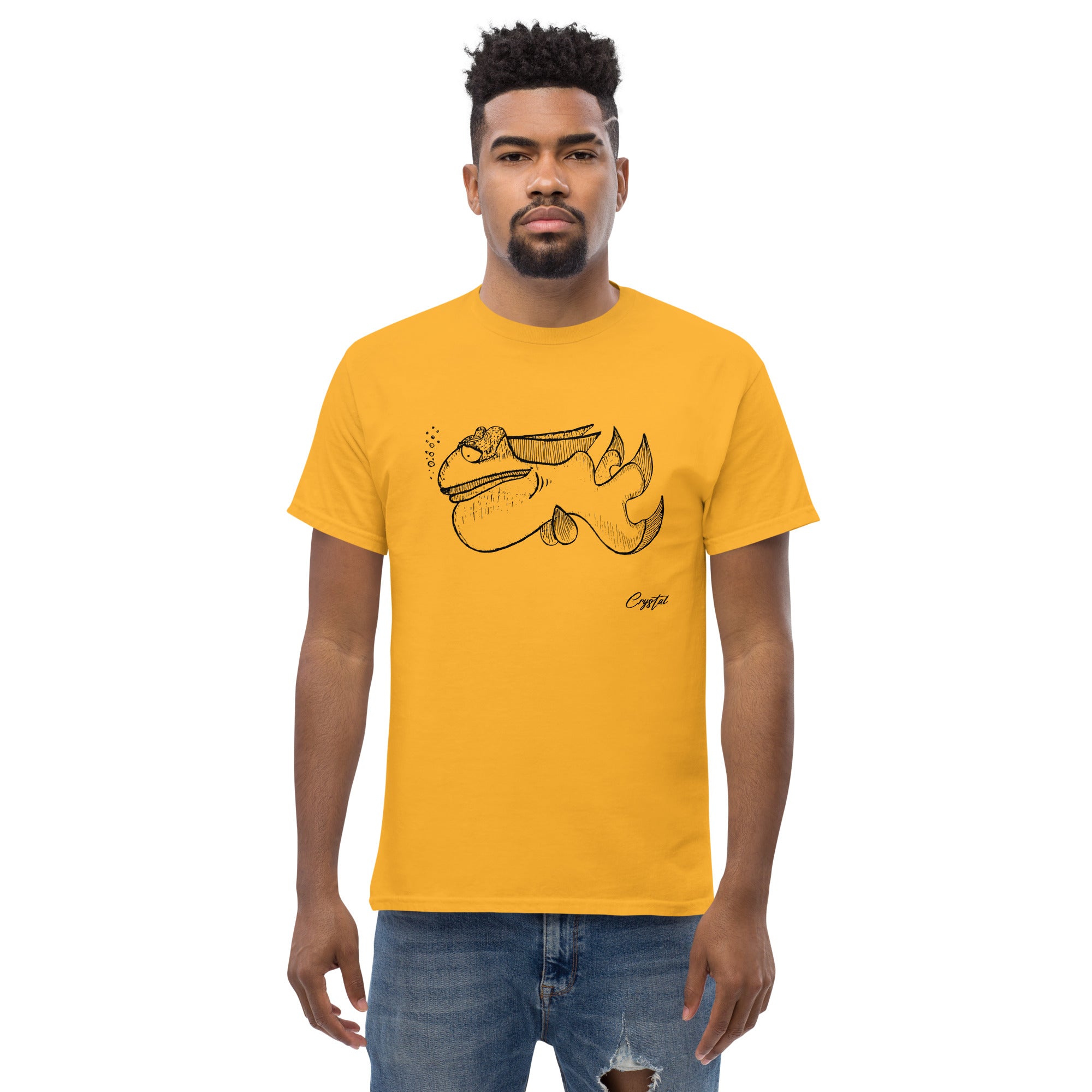 Cute Fish Underwater with Sad Eyes & Pensive Look - Cute & Creepy "Stay Weird" Cartoon Illustration Men's classic tee