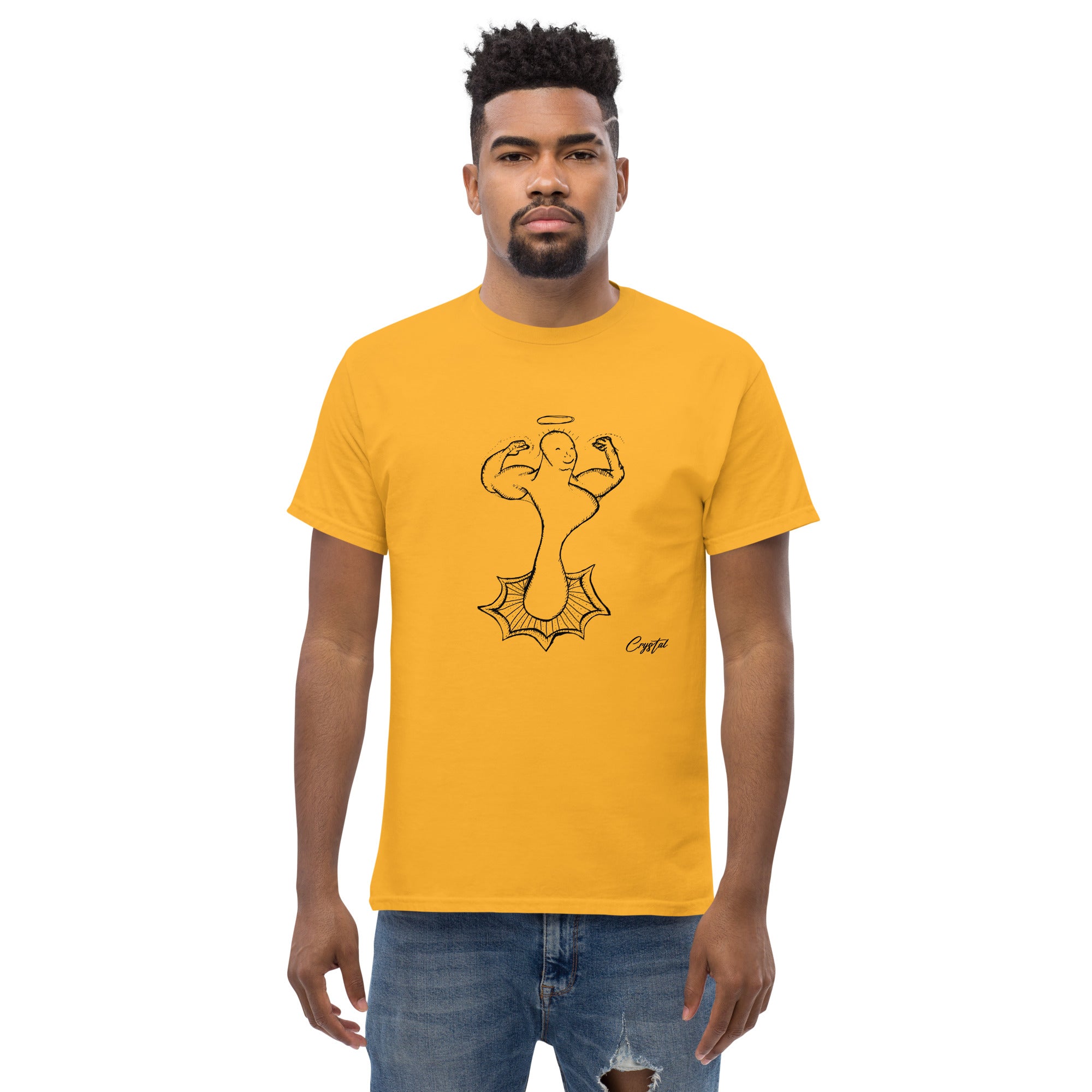 Genderless Powerful Man or Woman Flexing Biceps With A Proud Chest - Cute & Creepy "Stay Weird" Cartoon Illustration Men's classic tee