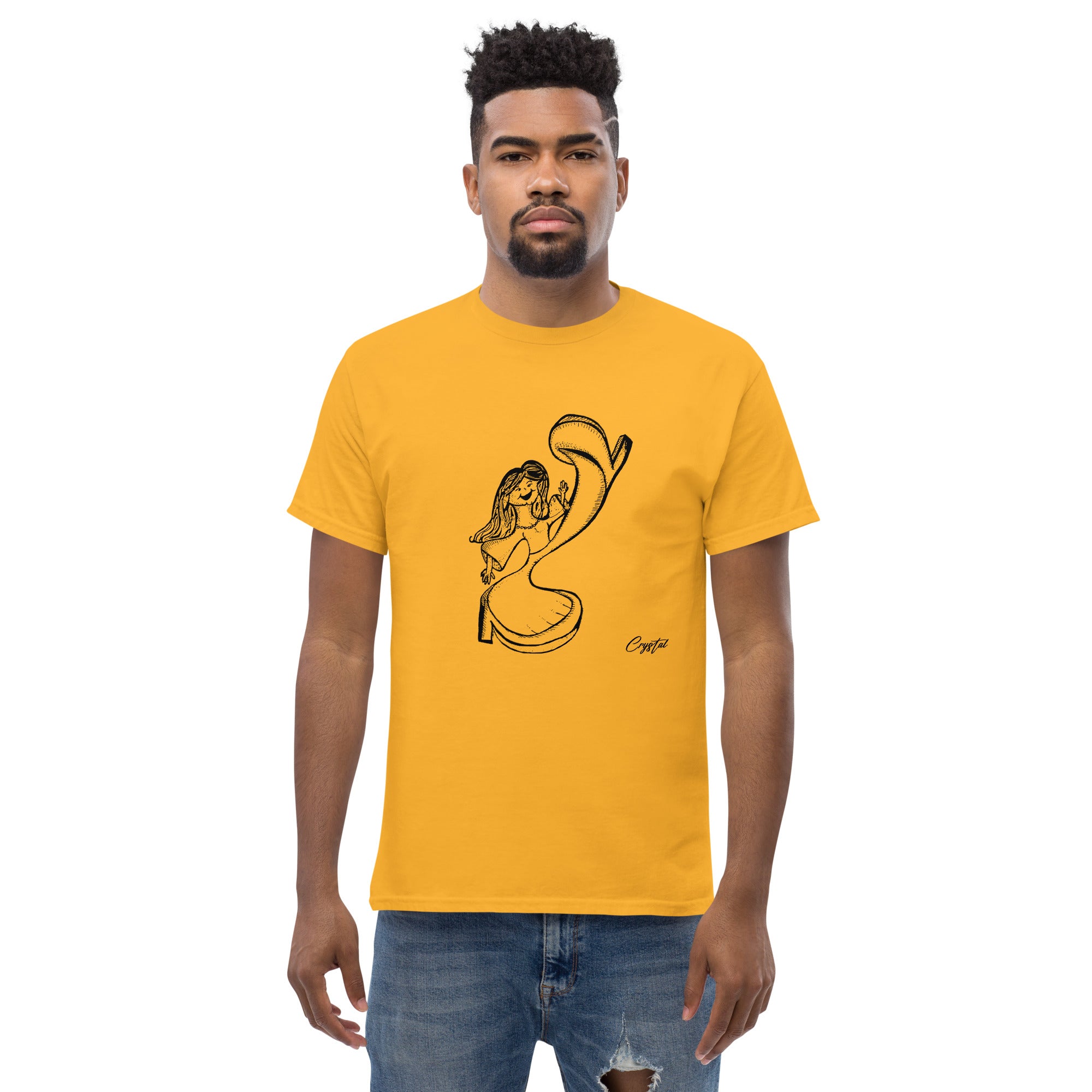 Happy Girl or Woman Dancing and Kicking - Cute & Creepy "Stay Weird" Cartoon Illustration Men's classic tee