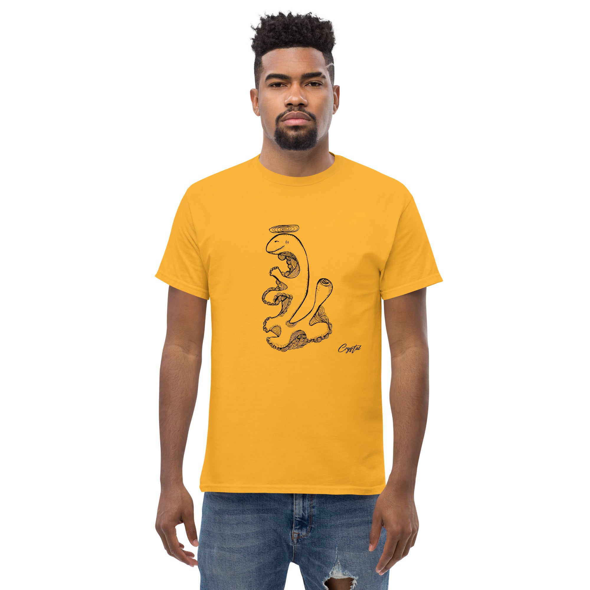 Dinosaur Walking with Halo - Cute & Creepy "Stay Weird" Cartoon Illustration Men's classic tee