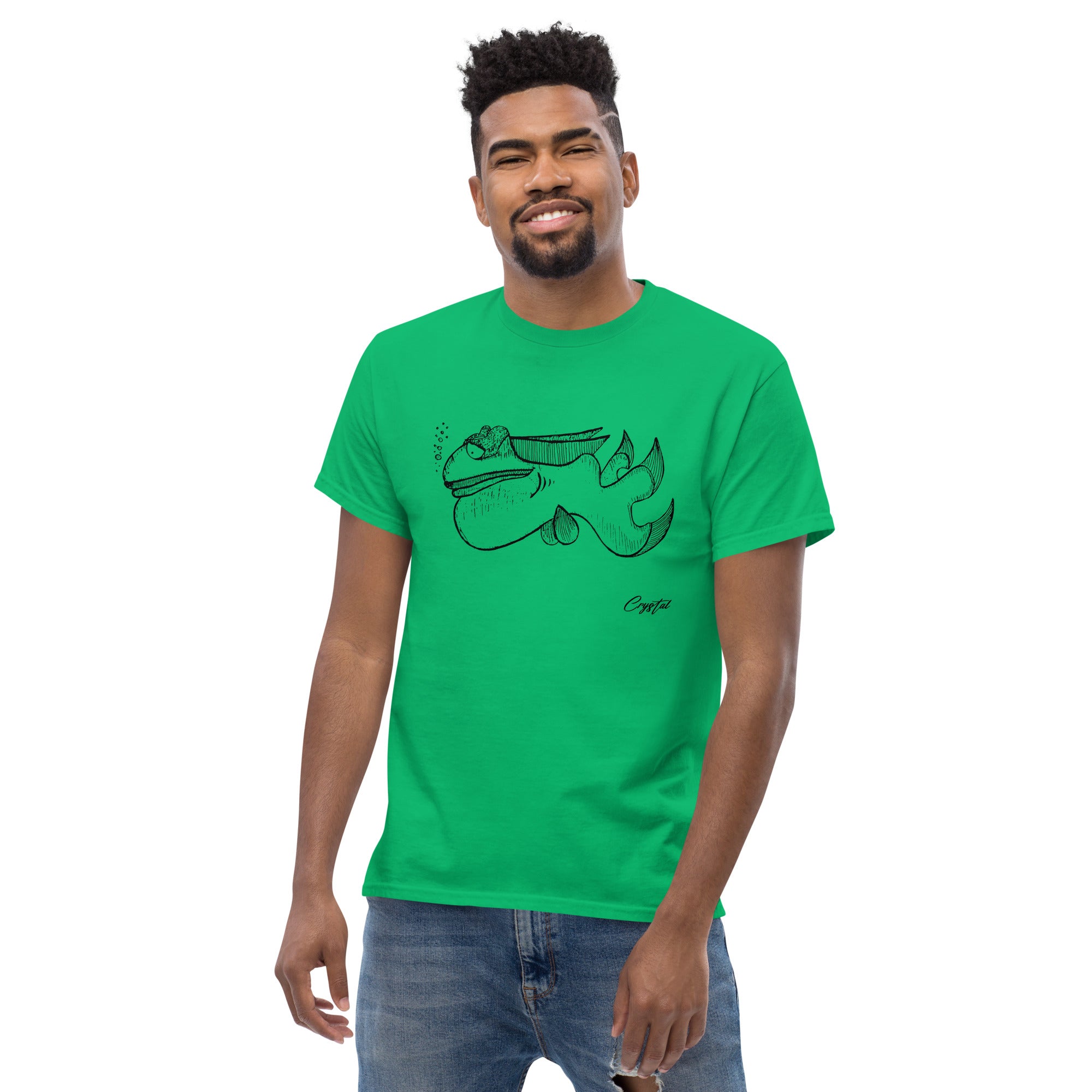 Cute Fish Underwater with Sad Eyes & Pensive Look - Cute & Creepy "Stay Weird" Cartoon Illustration Men's classic tee