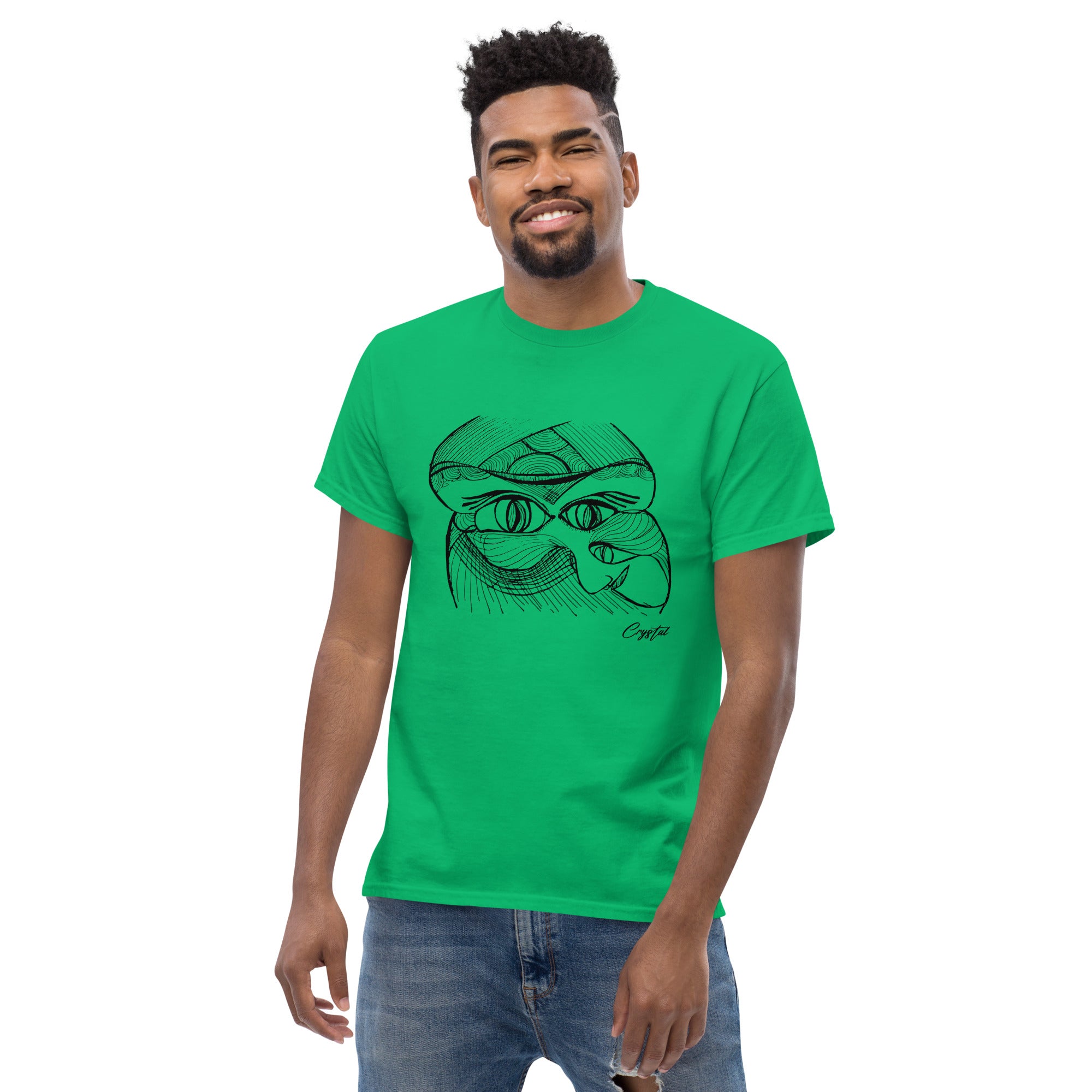 Genderless Face with Ornate Pattern and Four Eyes - Cute & Creepy "Stay Weird" Cartoon Illustration Men's classic tee
