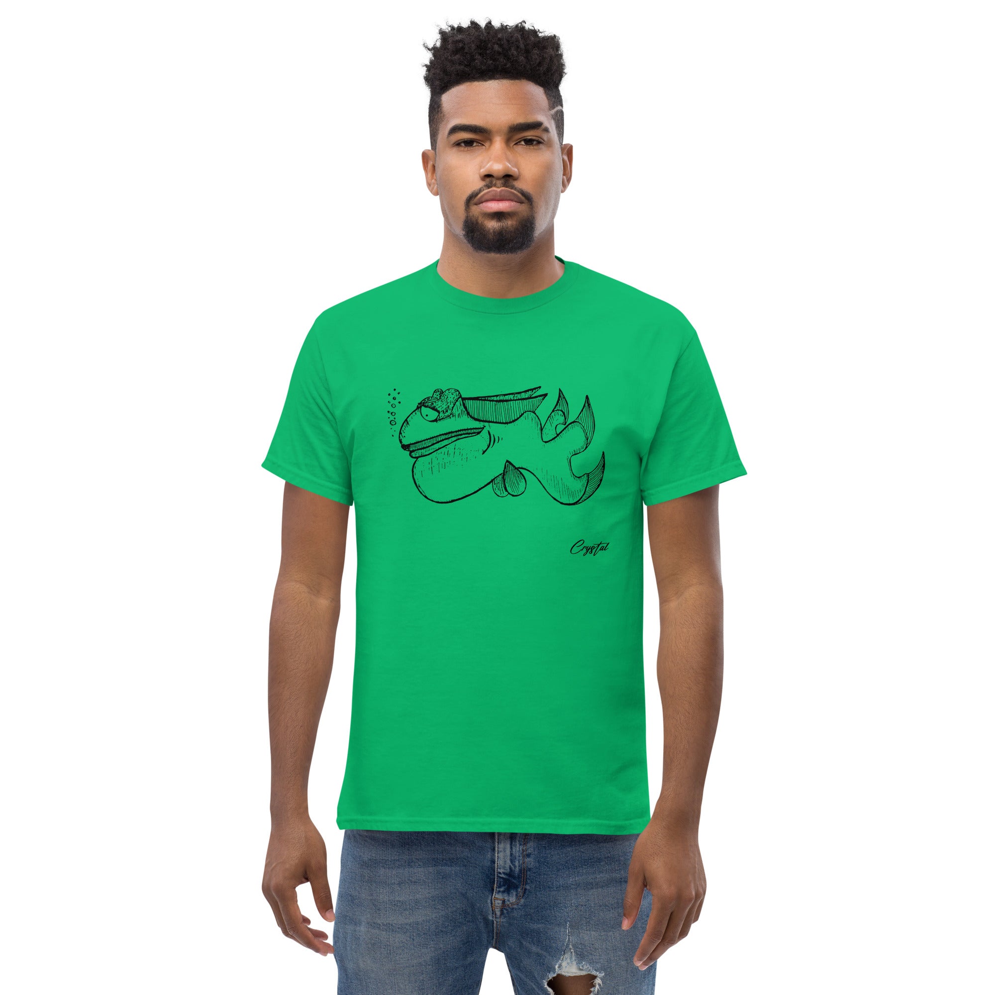 Cute Fish Underwater with Sad Eyes & Pensive Look - Cute & Creepy "Stay Weird" Cartoon Illustration Men's classic tee