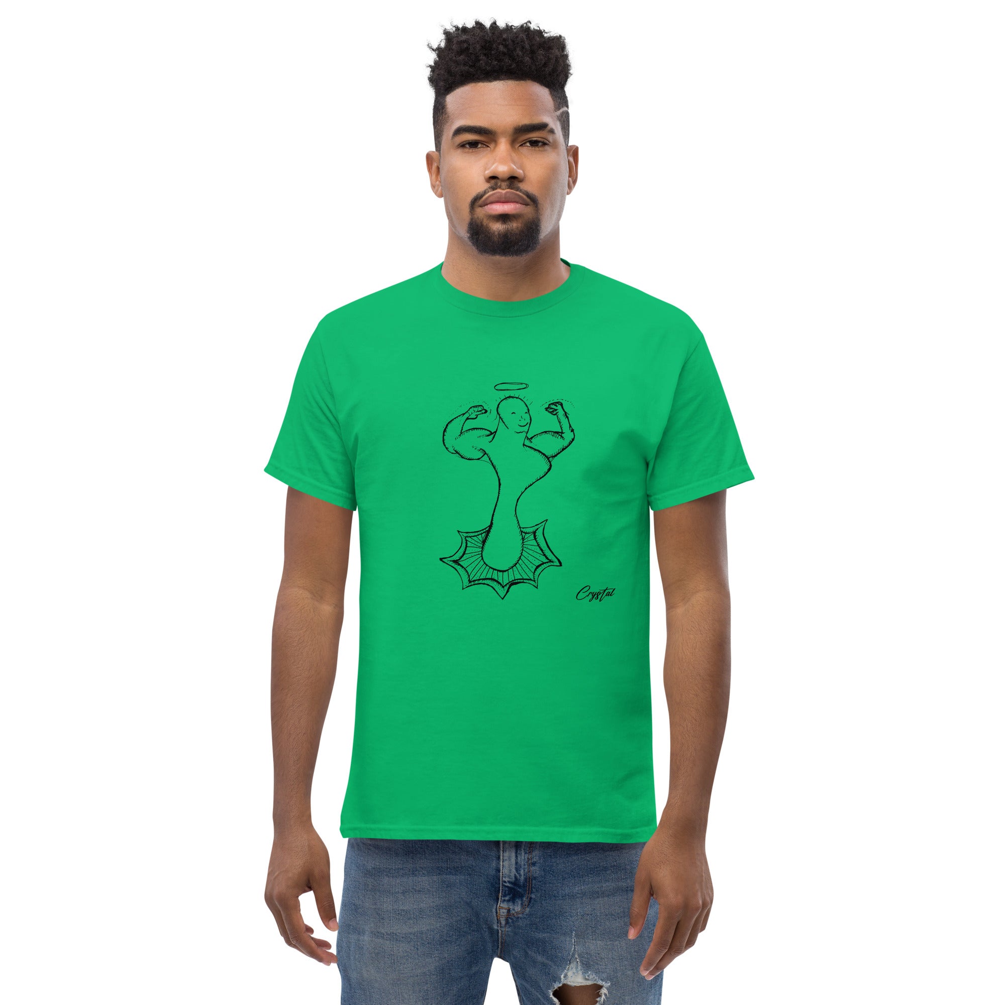 Genderless Powerful Man or Woman Flexing Biceps With A Proud Chest - Cute & Creepy "Stay Weird" Cartoon Illustration Men's classic tee