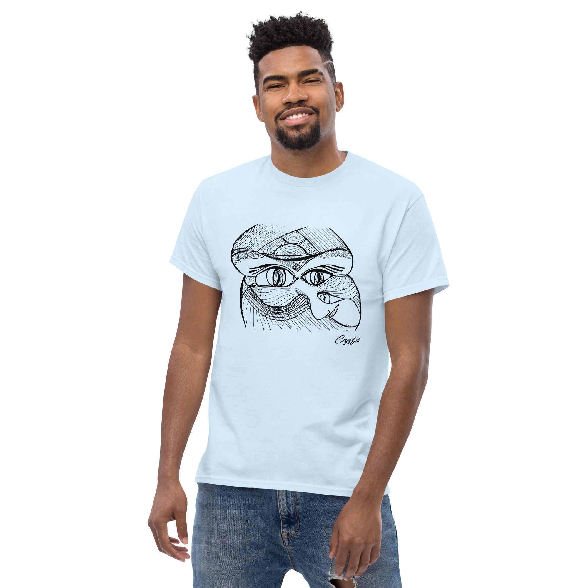 Genderless Face with Ornate Pattern and Four Eyes - Cute & Creepy "Stay Weird" Cartoon Illustration Men's classic tee