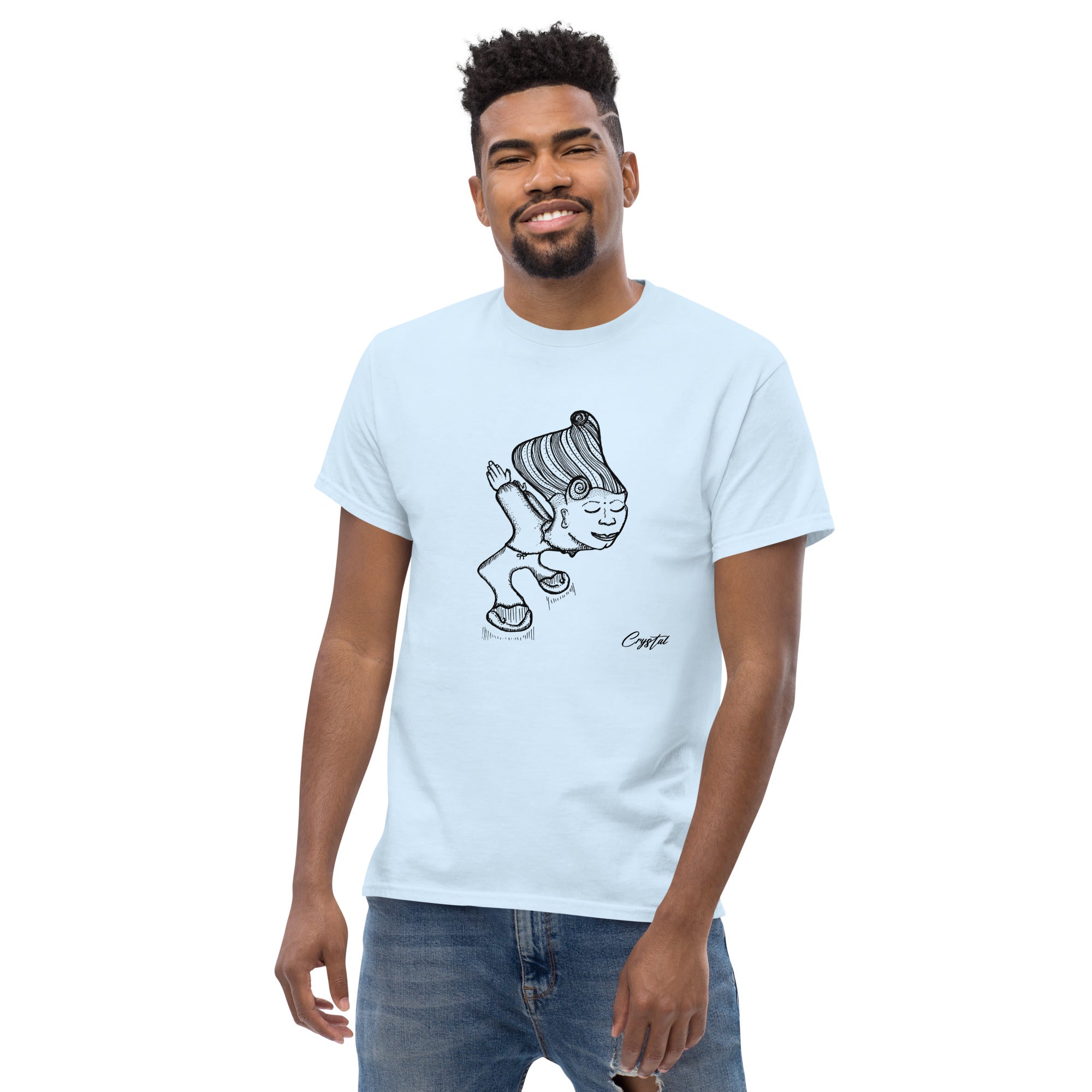 Genderless Person with Great Hair Bowing in Reverence or Gratitude - Cute & Creepy "Stay Weird" Cartoon Illustration Men's classic tee