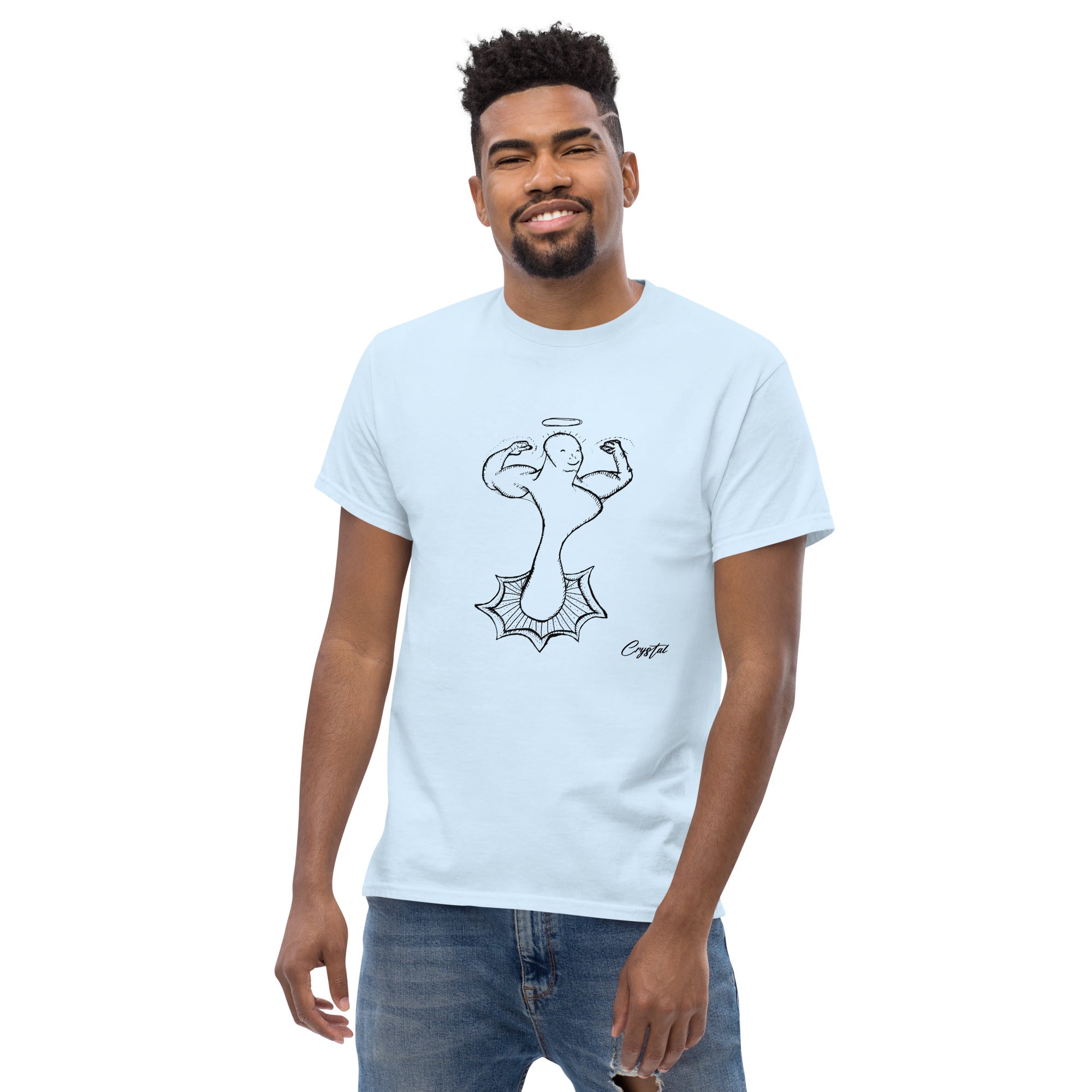 Genderless Powerful Man or Woman Flexing Biceps With A Proud Chest - Cute & Creepy "Stay Weird" Cartoon Illustration Men's classic tee