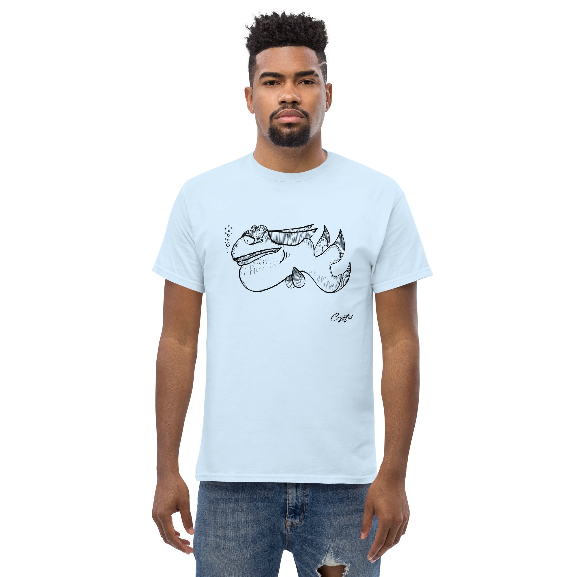 Cute Fish Underwater with Sad Eyes & Pensive Look - Cute & Creepy "Stay Weird" Cartoon Illustration Men's classic tee