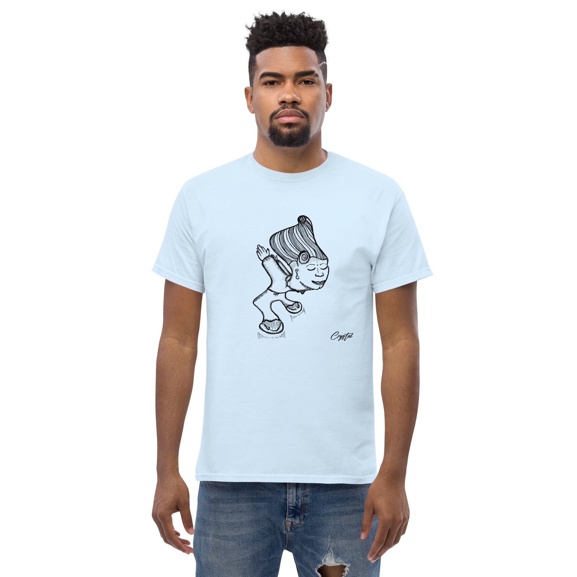 Genderless Person with Great Hair Bowing in Reverence or Gratitude - Cute & Creepy "Stay Weird" Cartoon Illustration Men's classic tee