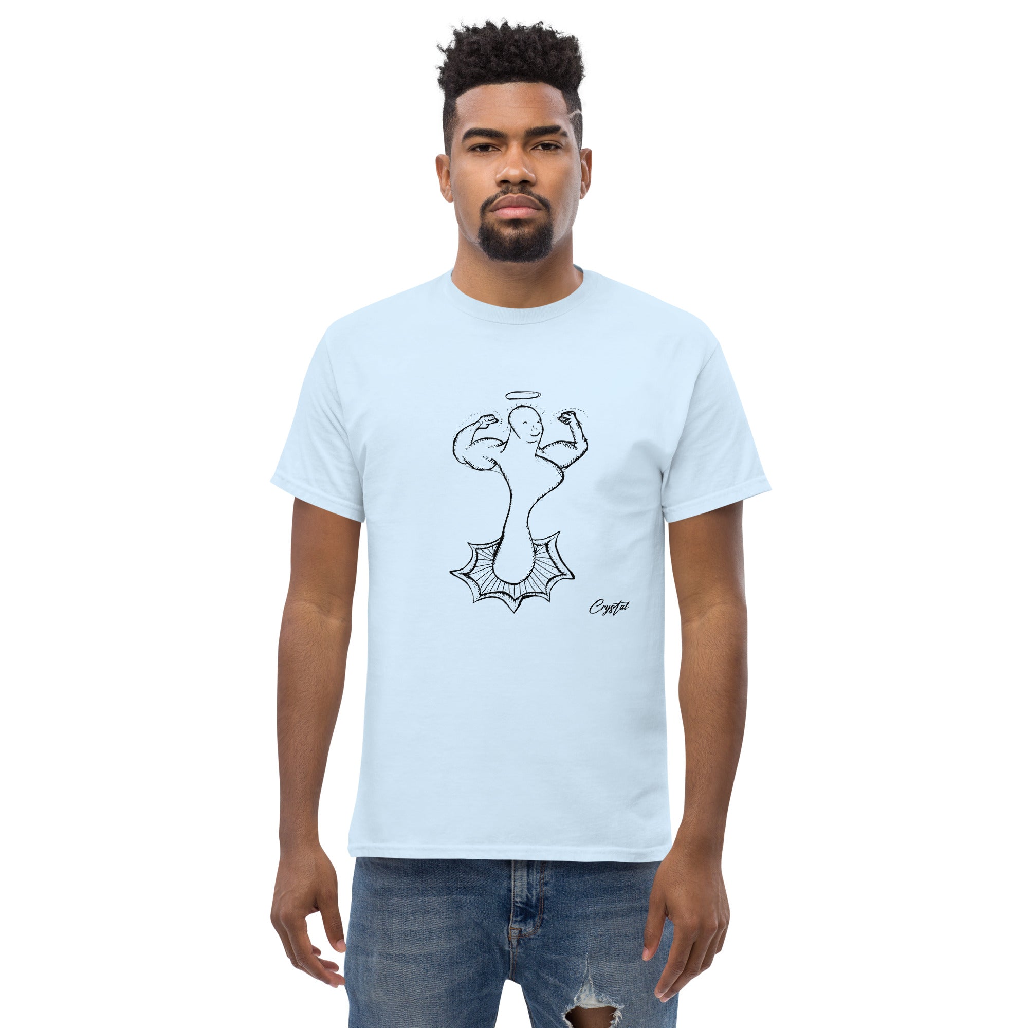 Genderless Powerful Man or Woman Flexing Biceps With A Proud Chest - Cute & Creepy "Stay Weird" Cartoon Illustration Men's classic tee