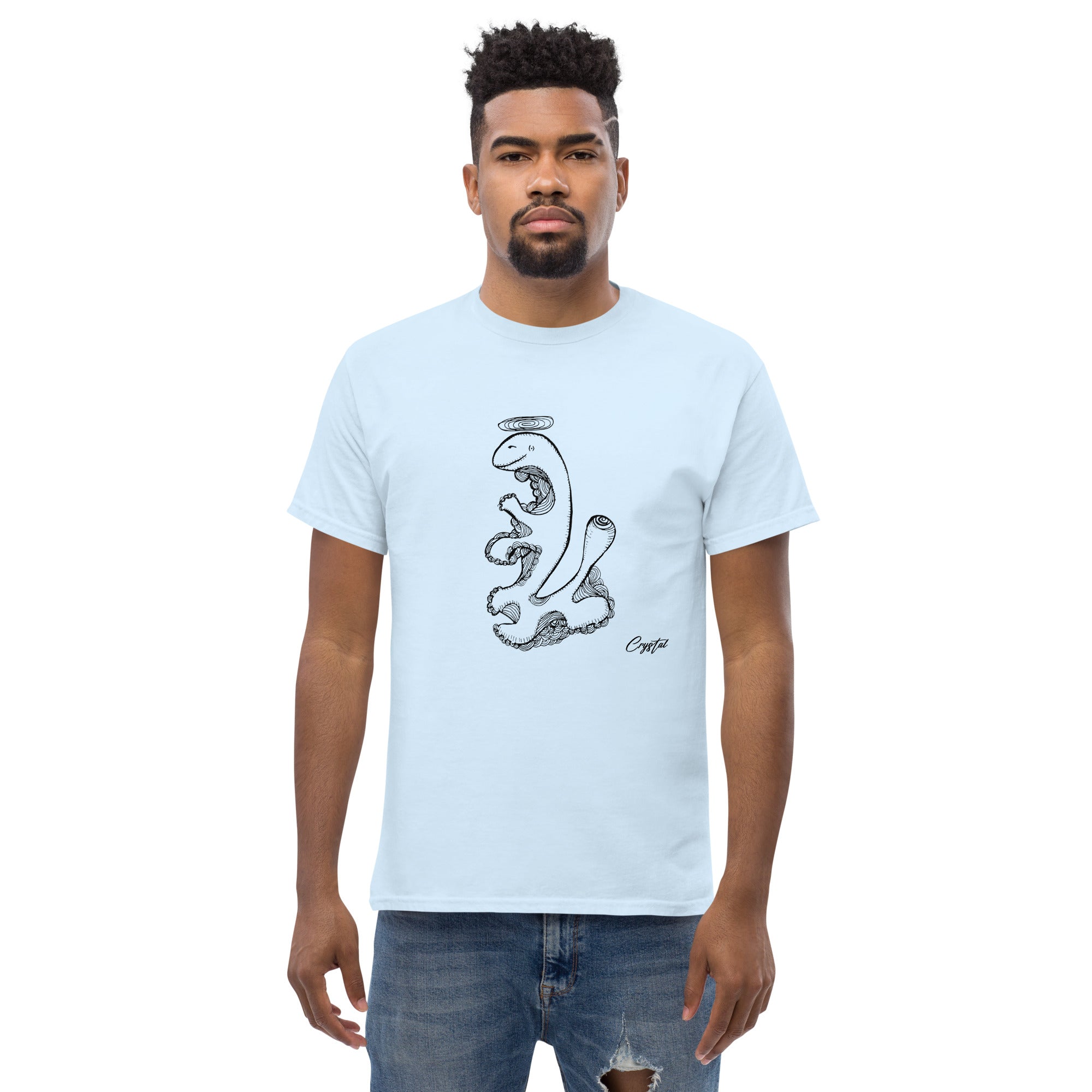 Dinosaur Walking with Halo - Cute & Creepy "Stay Weird" Cartoon Illustration Men's classic tee