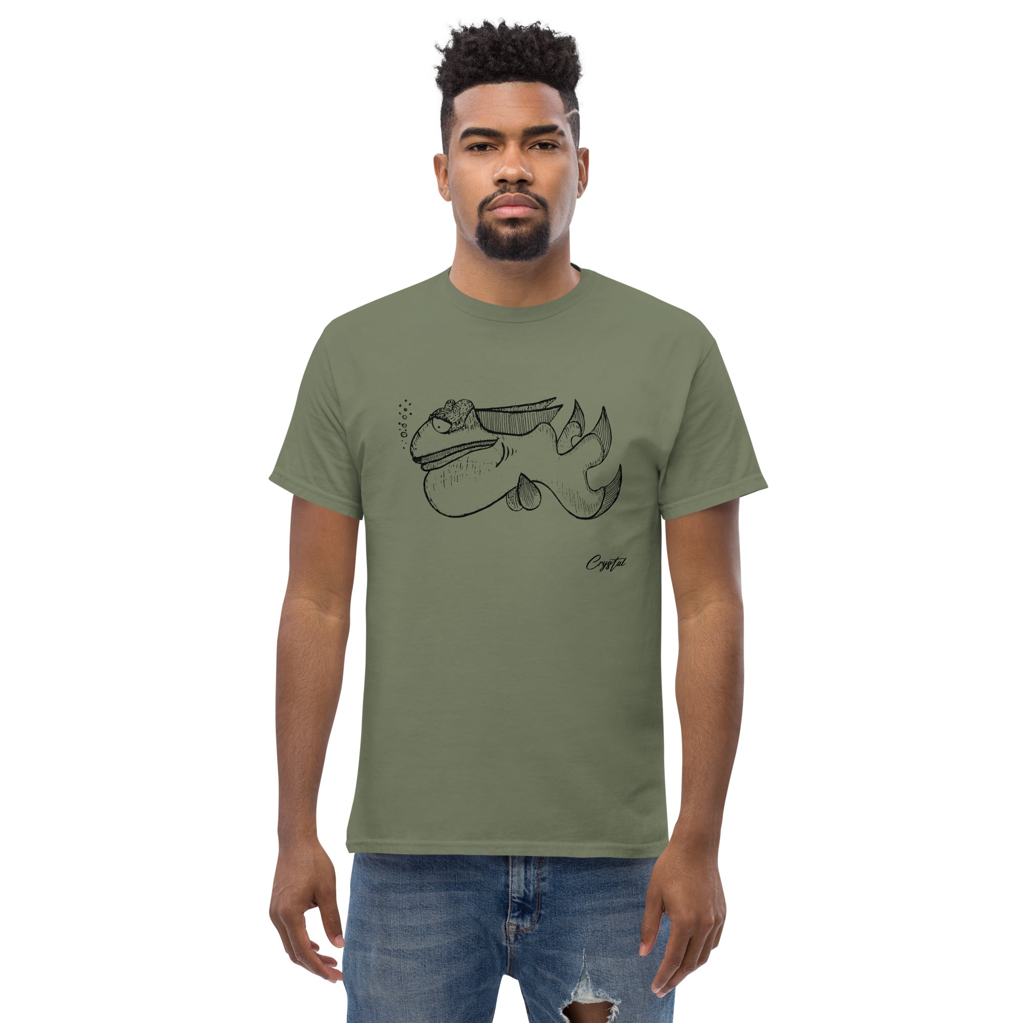 Cute Fish Underwater with Sad Eyes & Pensive Look - Cute & Creepy "Stay Weird" Cartoon Illustration Men's classic tee