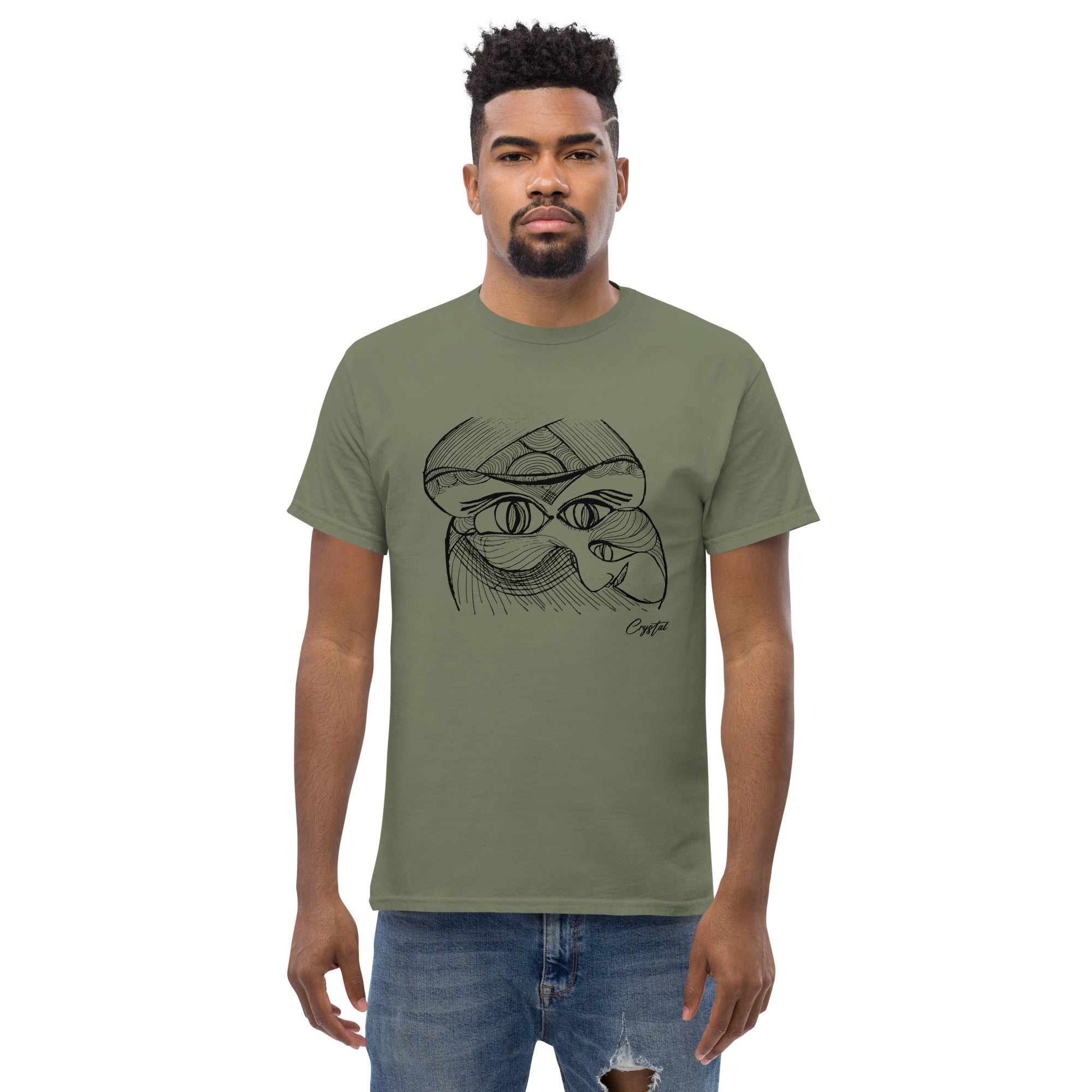 Genderless Face with Ornate Pattern and Four Eyes - Cute & Creepy "Stay Weird" Cartoon Illustration Men's classic tee
