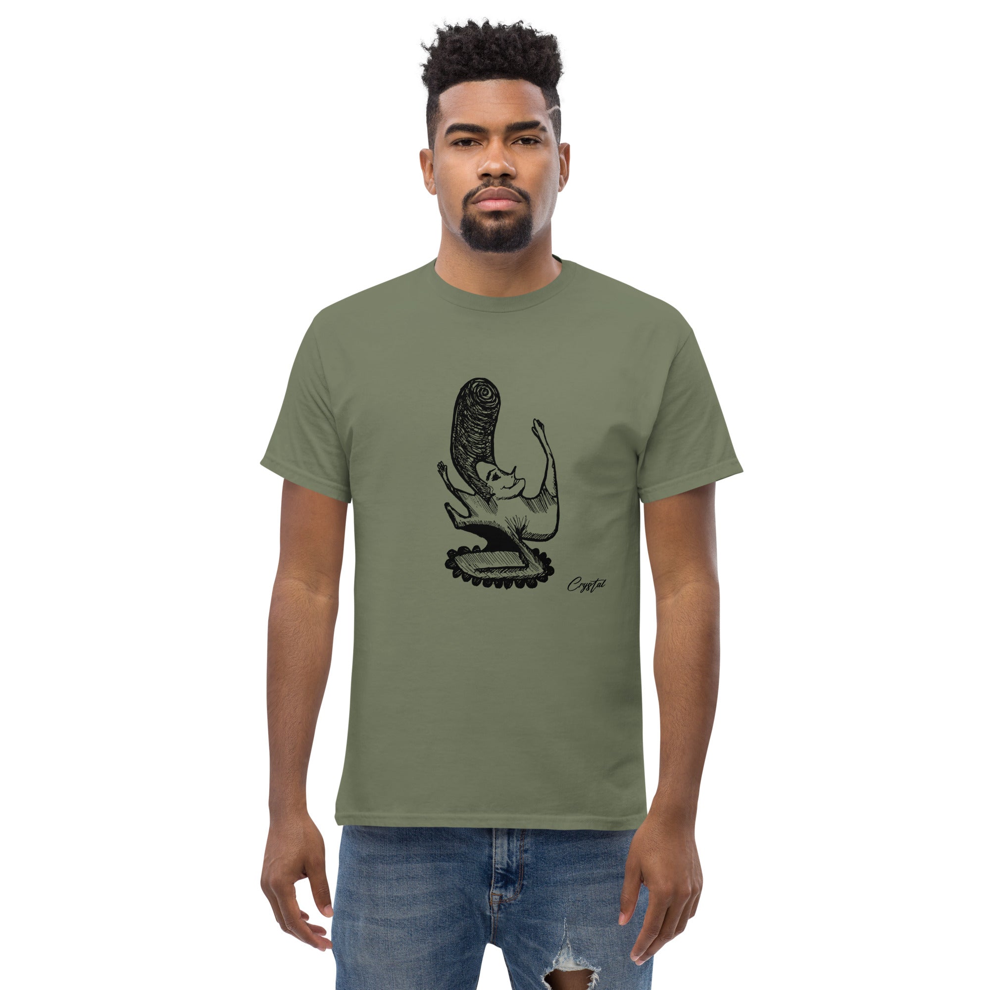 LGBTQ-Inspired Abstract Drawing of Genderless Man or Woman with Big Hair Smiling and Holding A Dancing Pose - Cute & Creepy "Stay Weird" Cartoon Illustration Men's classic tee
