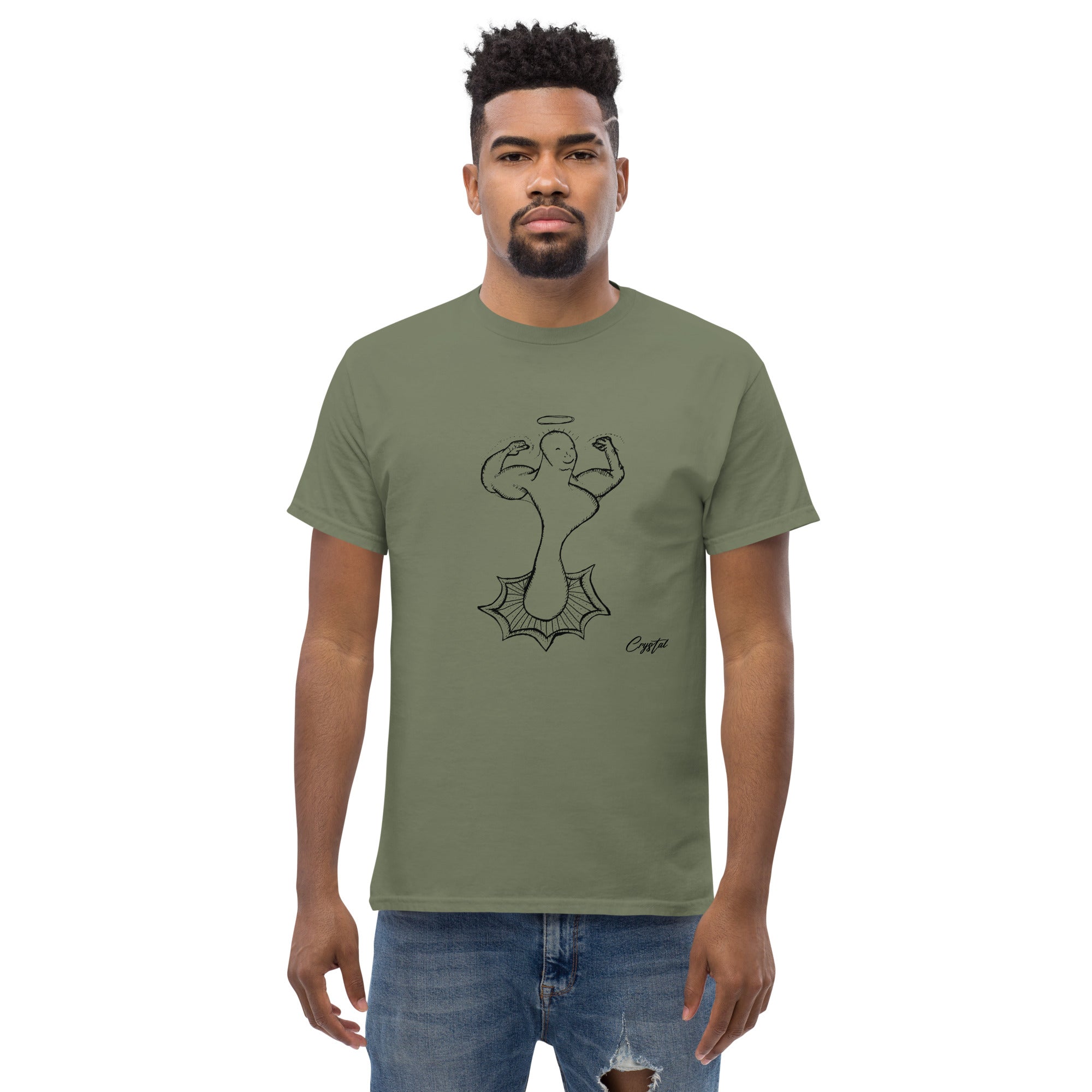 Genderless Powerful Man or Woman Flexing Biceps With A Proud Chest - Cute & Creepy "Stay Weird" Cartoon Illustration Men's classic tee