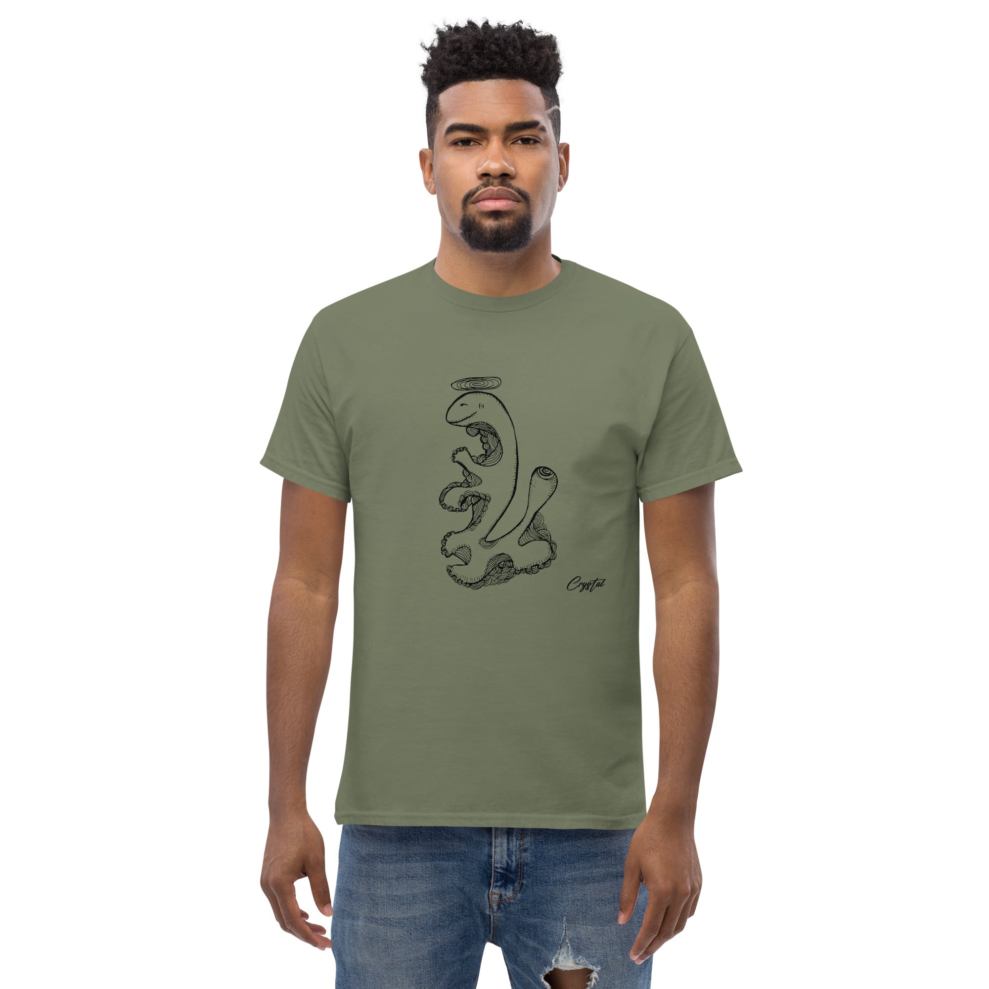 Dinosaur Walking with Halo - Cute & Creepy "Stay Weird" Cartoon Illustration Men's classic tee