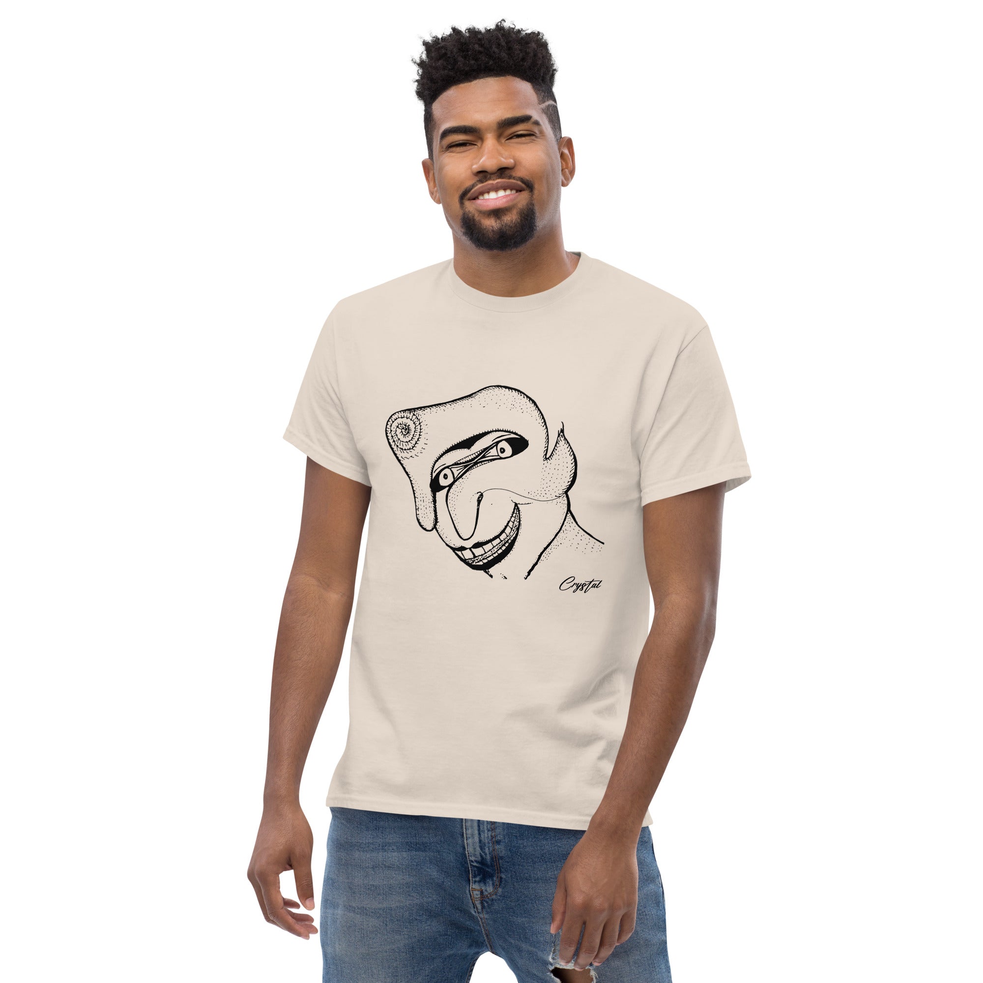 Genderless Face With Mask, Big Hair, Big Teeth & Cleft Chin - Cute & Creepy "Stay Weird" Cartoon Illustration Men's classic tee