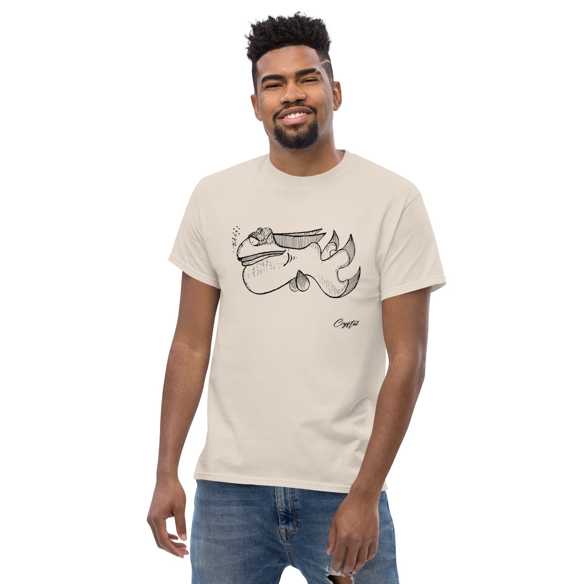 Cute Fish Underwater with Sad Eyes & Pensive Look - Cute & Creepy "Stay Weird" Cartoon Illustration Men's classic tee