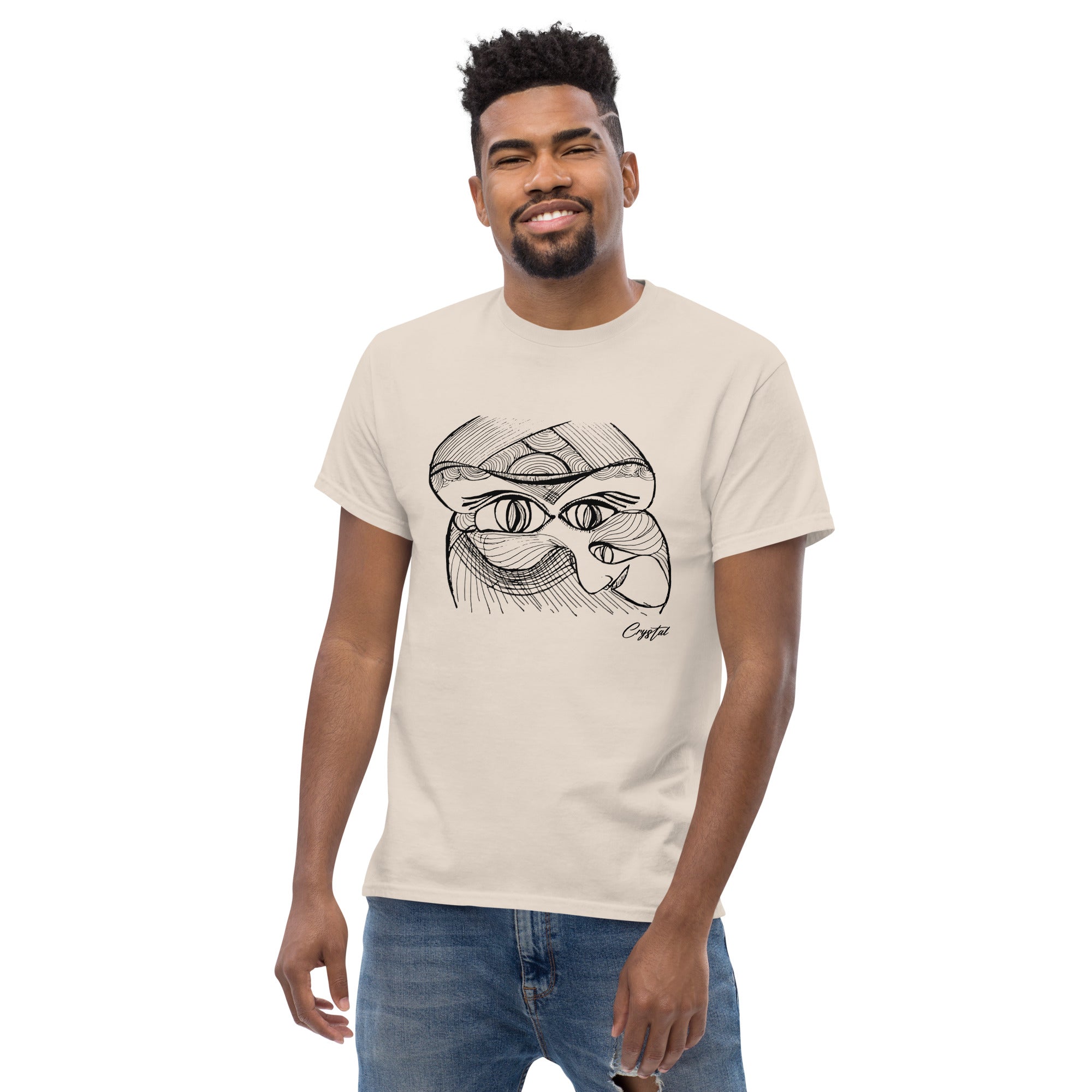 Genderless Face with Ornate Pattern and Four Eyes - Cute & Creepy "Stay Weird" Cartoon Illustration Men's classic tee