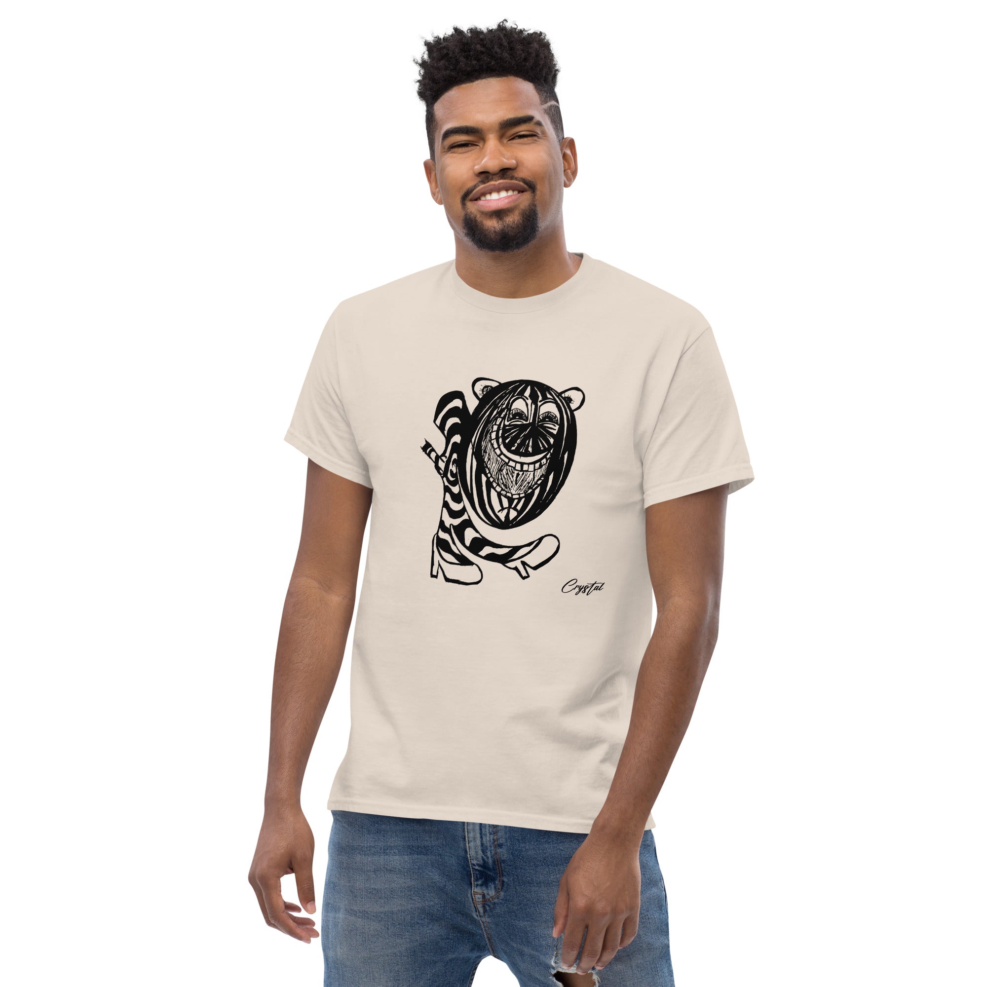 LGBTQ-Inspired Abstract Drawing of Genderless Watermellon Cat or BearInspired Character In High Heeled Shoes - Cute & Creepy "Stay Weird" Cartoon Illustration Men's classic tee