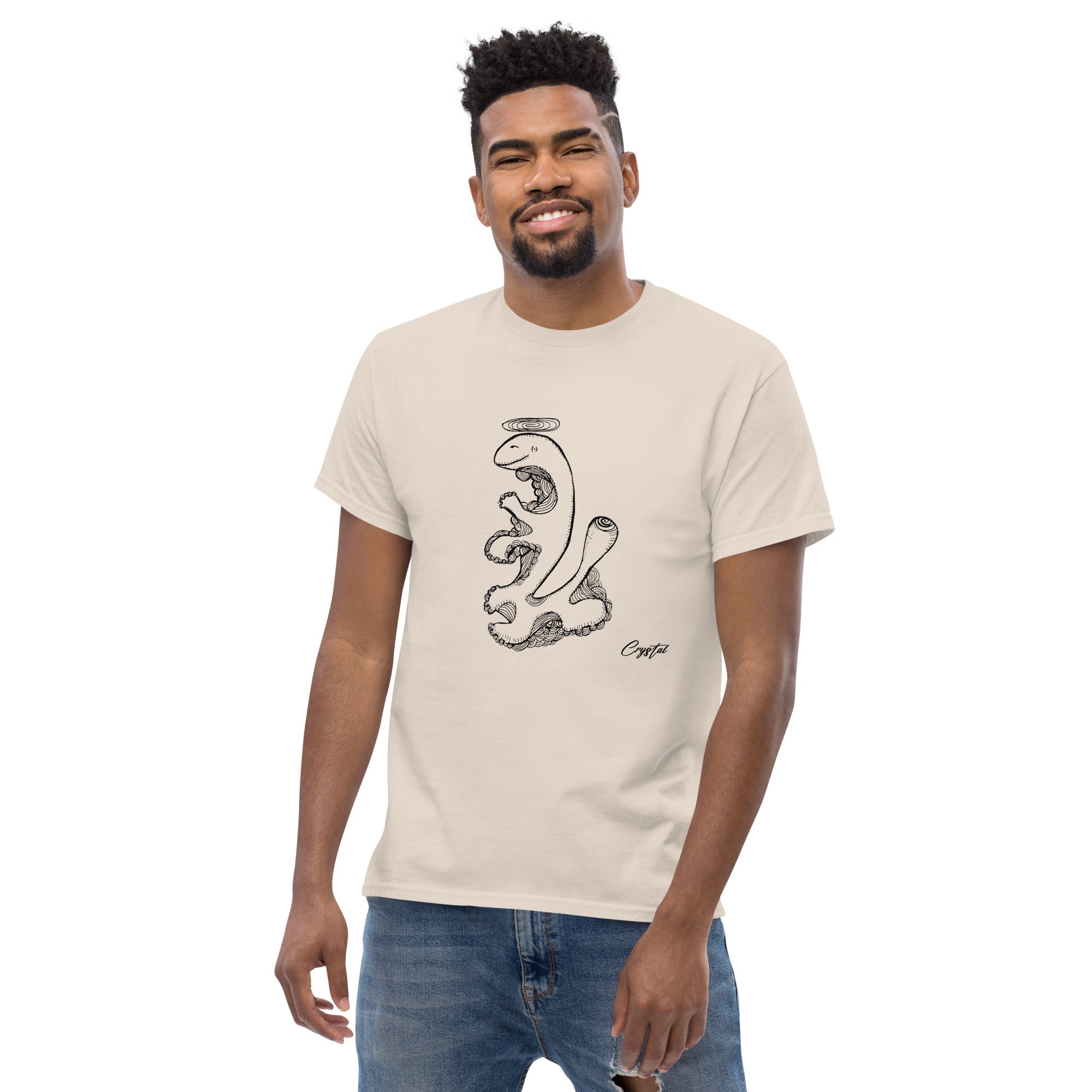 Dinosaur Walking with Halo - Cute & Creepy "Stay Weird" Cartoon Illustration Men's classic tee