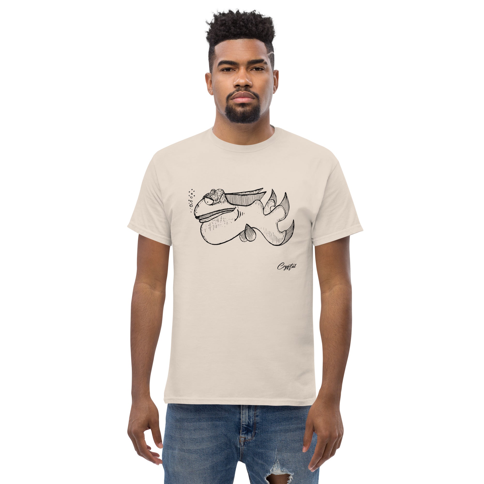 Cute Fish Underwater with Sad Eyes & Pensive Look - Cute & Creepy "Stay Weird" Cartoon Illustration Men's classic tee