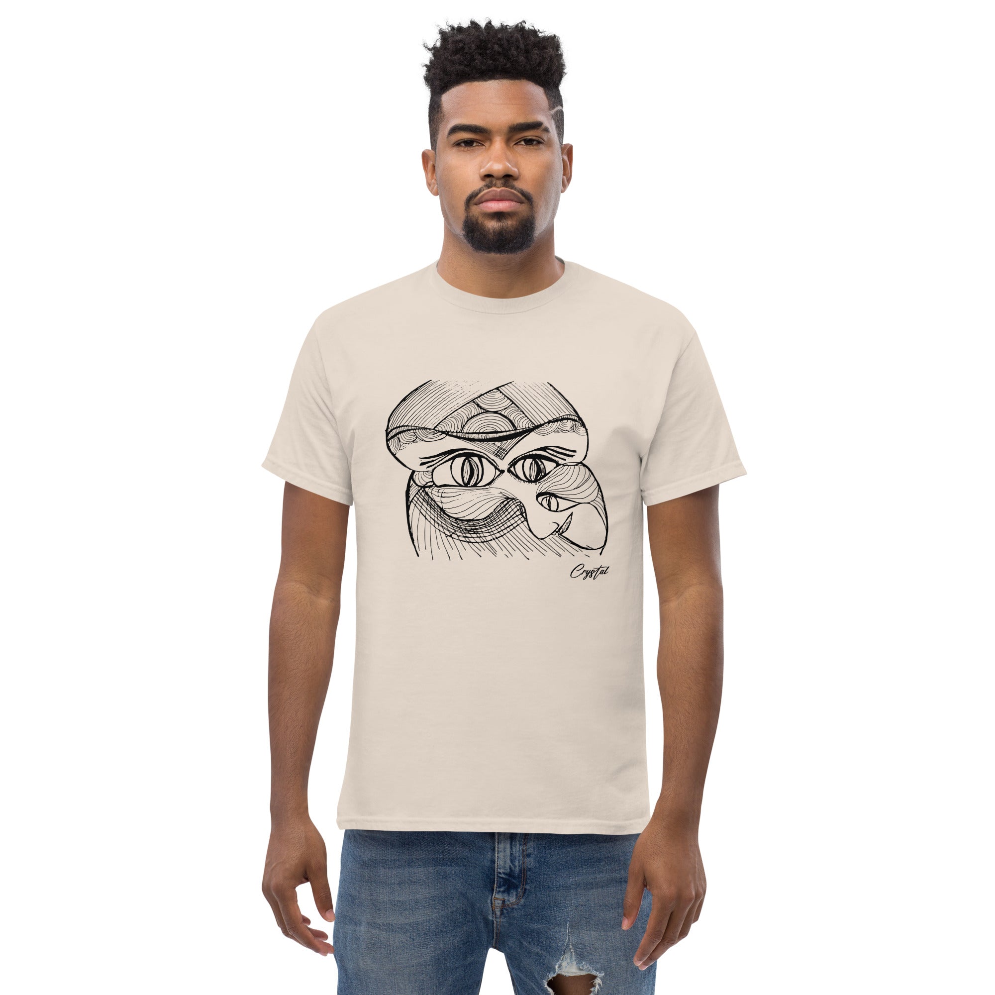 Genderless Face with Ornate Pattern and Four Eyes - Cute & Creepy "Stay Weird" Cartoon Illustration Men's classic tee