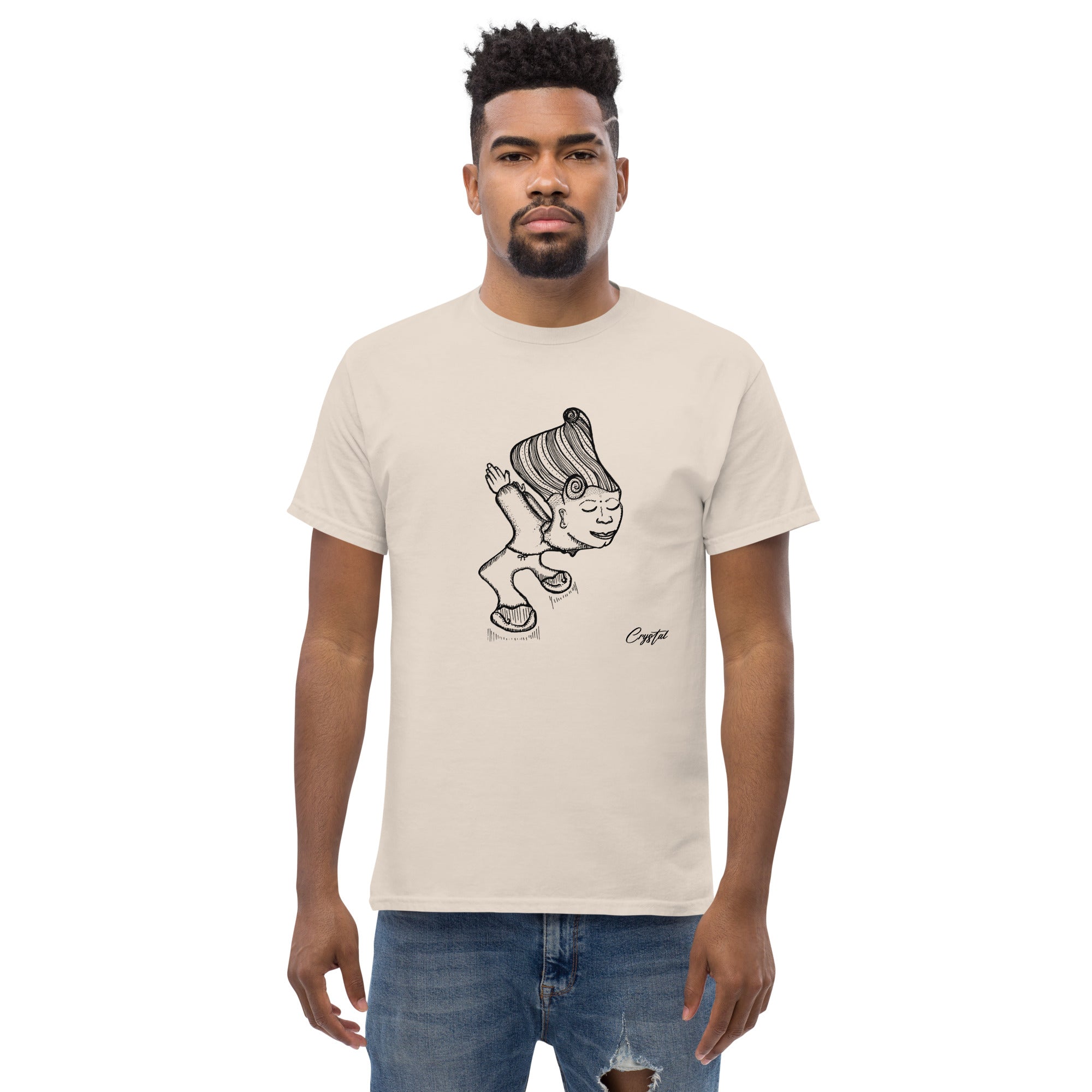 Genderless Person with Great Hair Bowing in Reverence or Gratitude - Cute & Creepy "Stay Weird" Cartoon Illustration Men's classic tee
