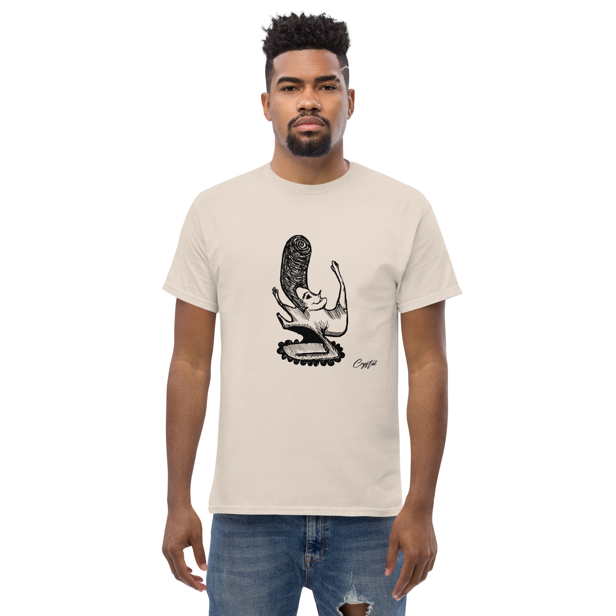 LGBTQ-Inspired Abstract Drawing of Genderless Man or Woman with Big Hair Smiling and Holding A Dancing Pose - Cute & Creepy "Stay Weird" Cartoon Illustration Men's classic tee
