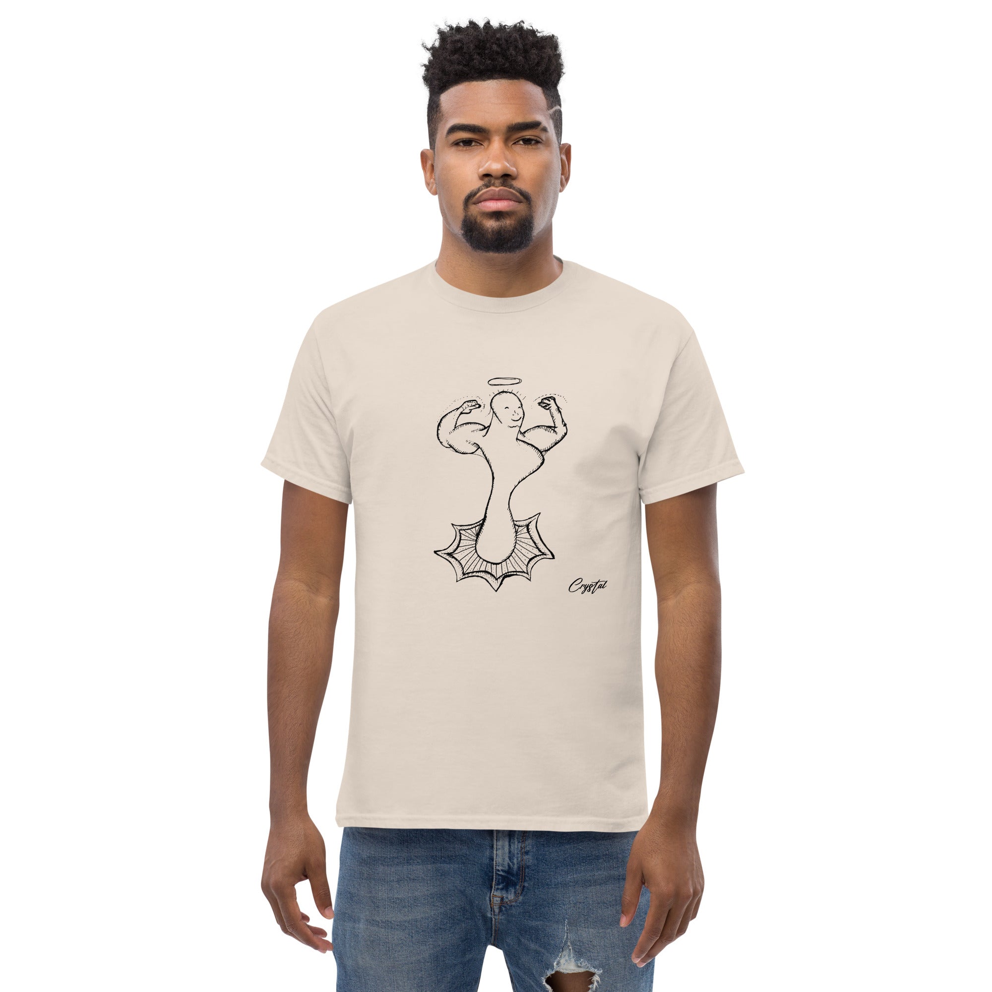 Genderless Powerful Man or Woman Flexing Biceps With A Proud Chest - Cute & Creepy "Stay Weird" Cartoon Illustration Men's classic tee
