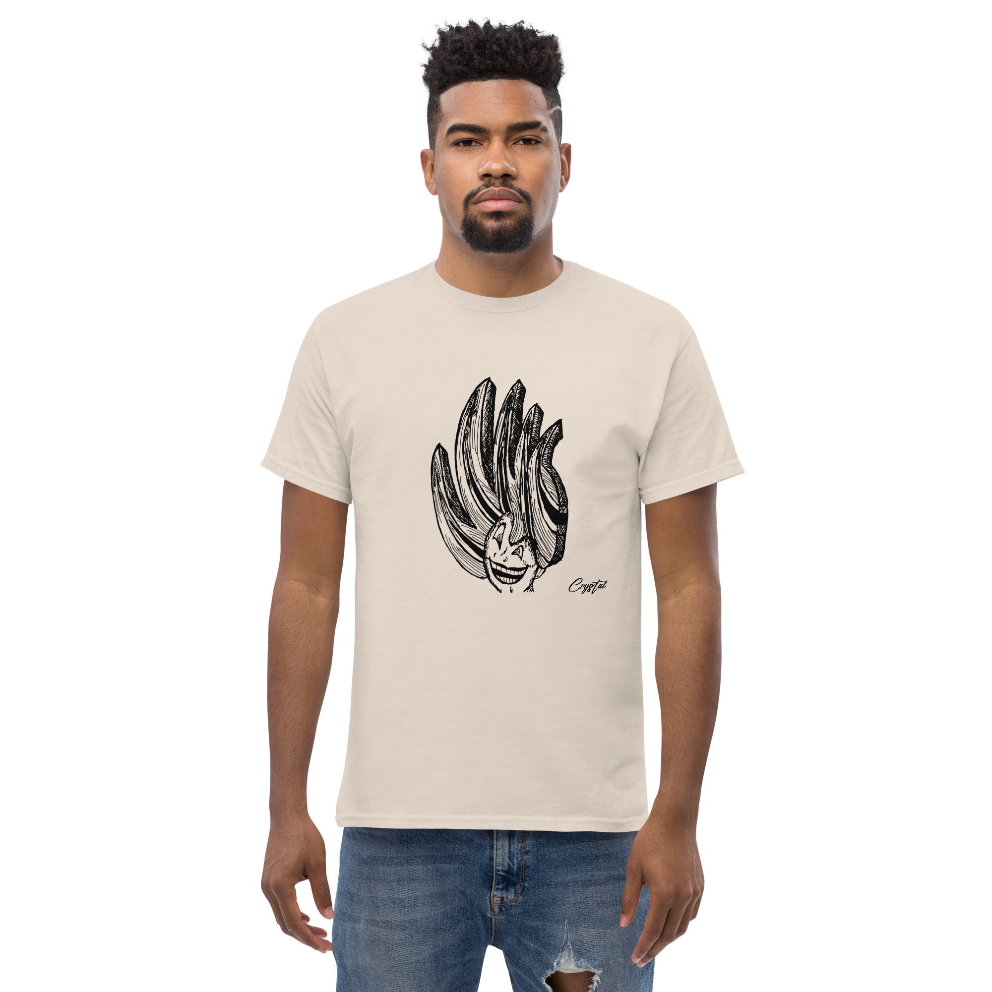 Happy Girl or Woman With Big Fun Spikey Hair - Cute & Creepy "Stay Weird" Cartoon Illustration Men's classic tee