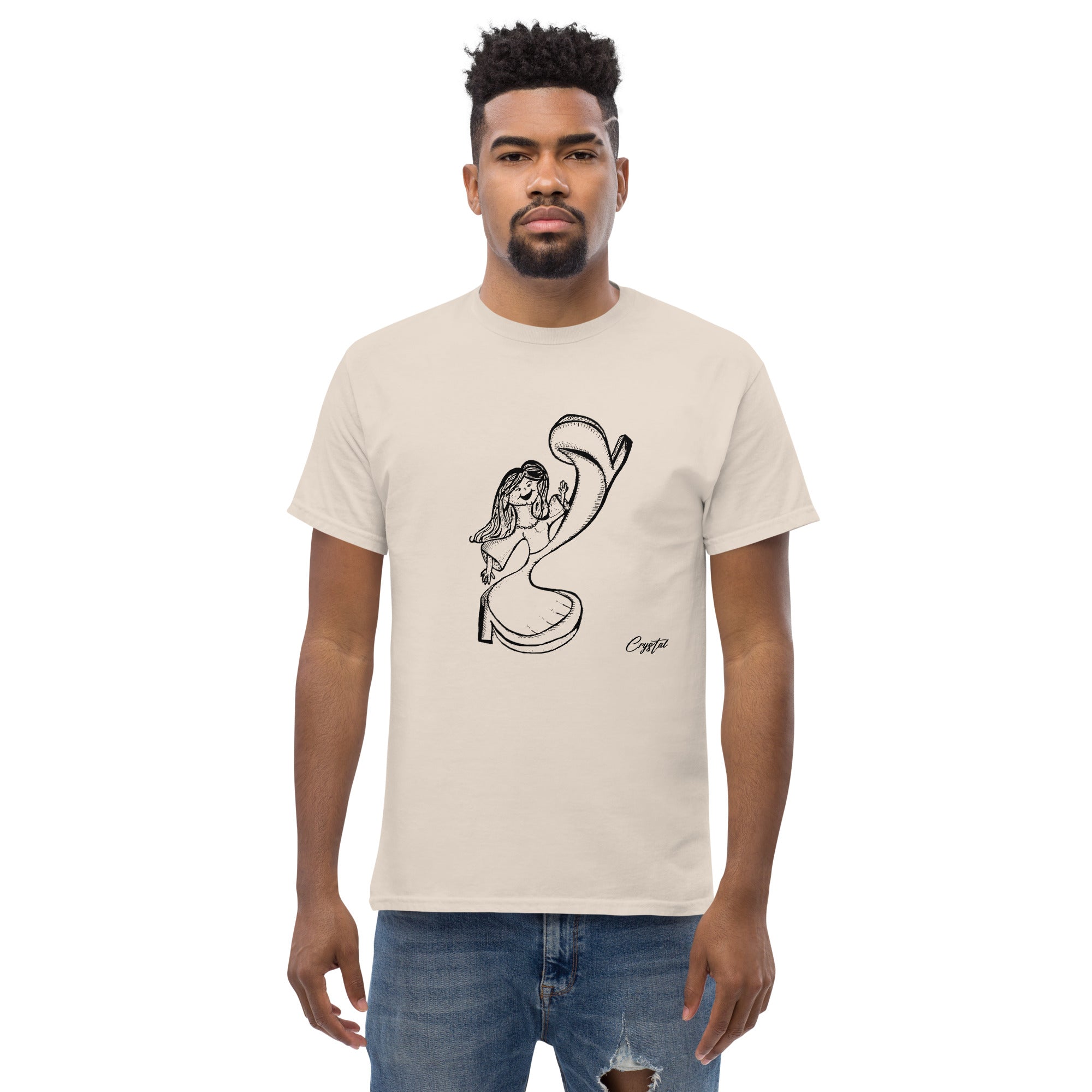 Happy Girl or Woman Dancing and Kicking - Cute & Creepy "Stay Weird" Cartoon Illustration Men's classic tee