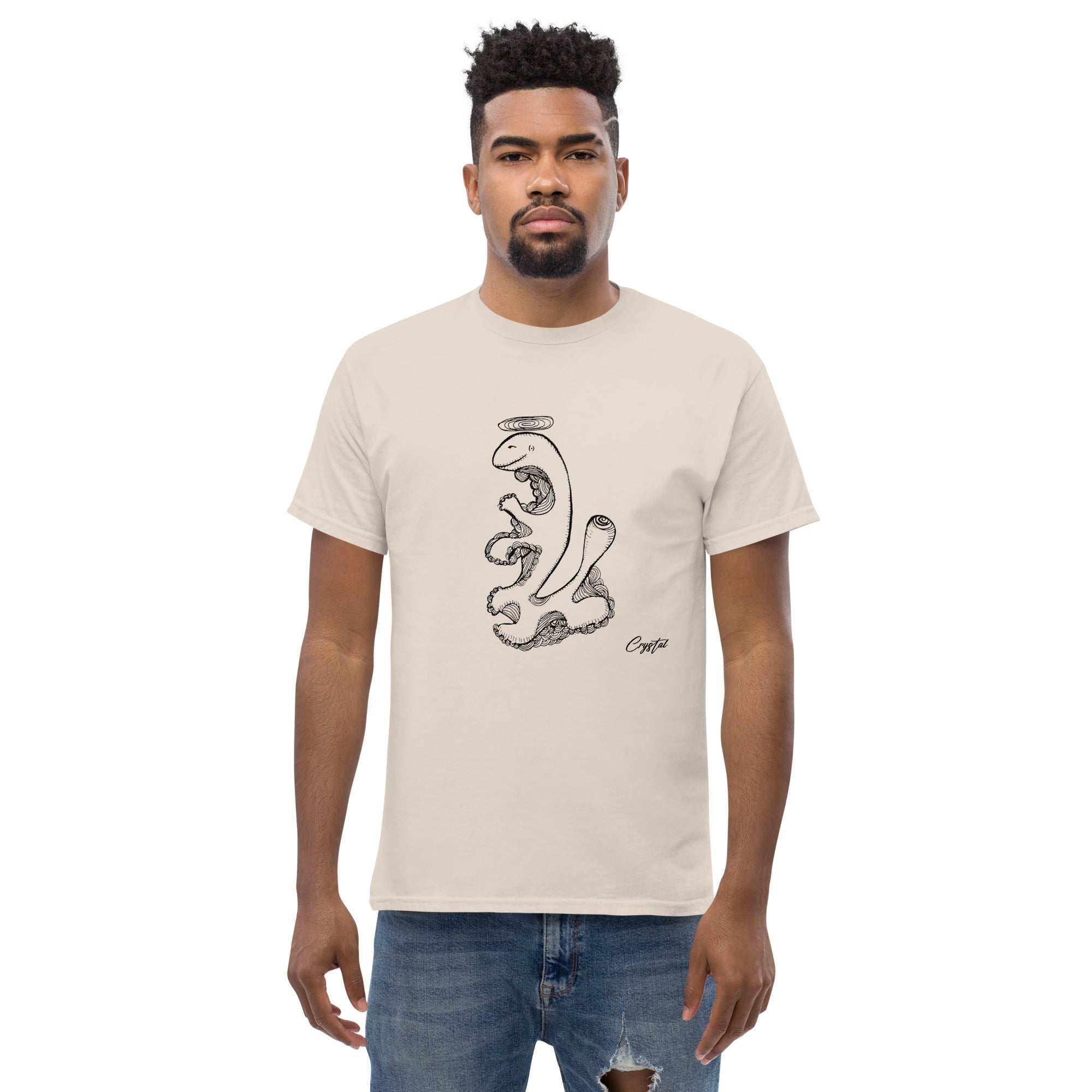 Dinosaur Walking with Halo - Cute & Creepy "Stay Weird" Cartoon Illustration Men's classic tee