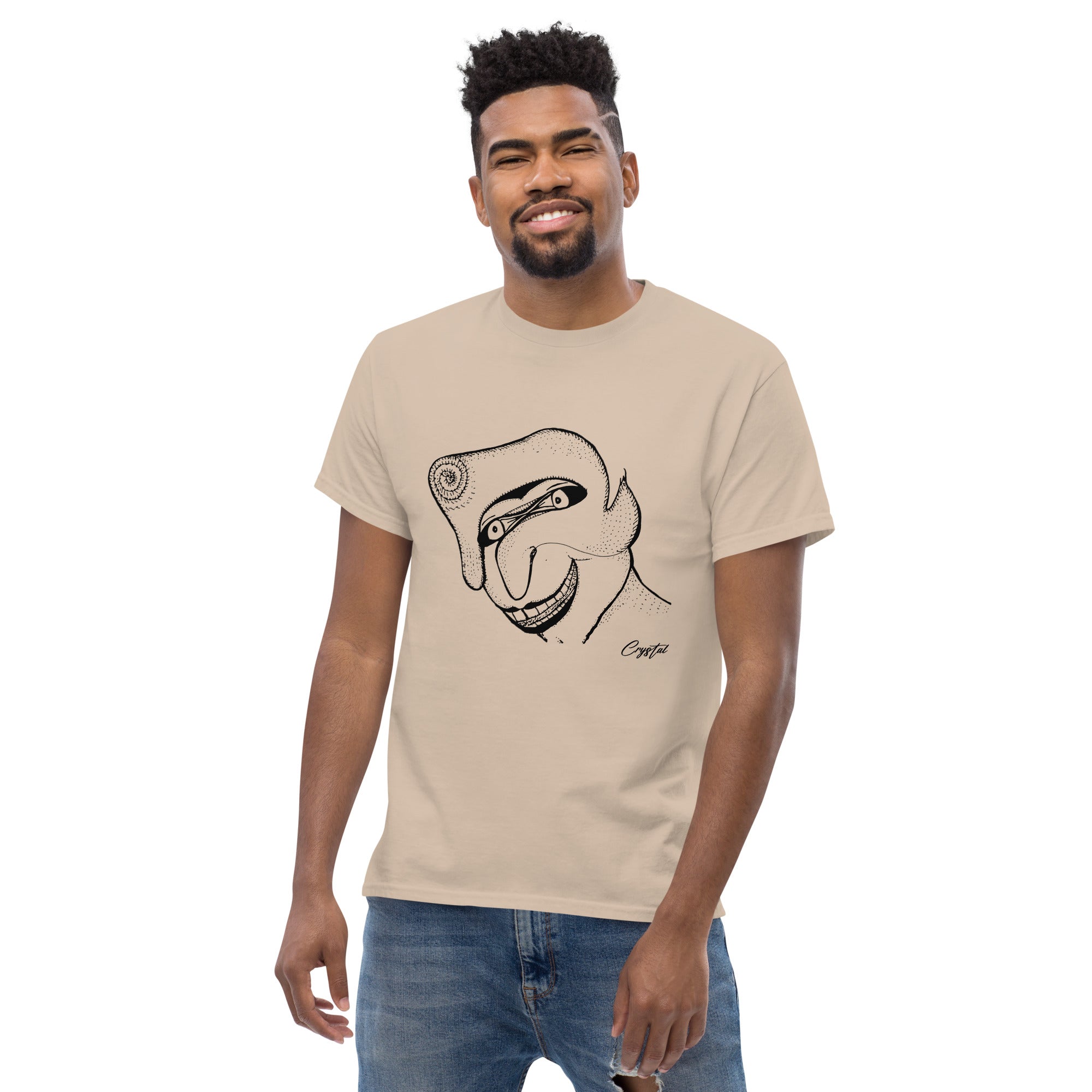 Genderless Face With Mask, Big Hair, Big Teeth & Cleft Chin - Cute & Creepy "Stay Weird" Cartoon Illustration Men's classic tee