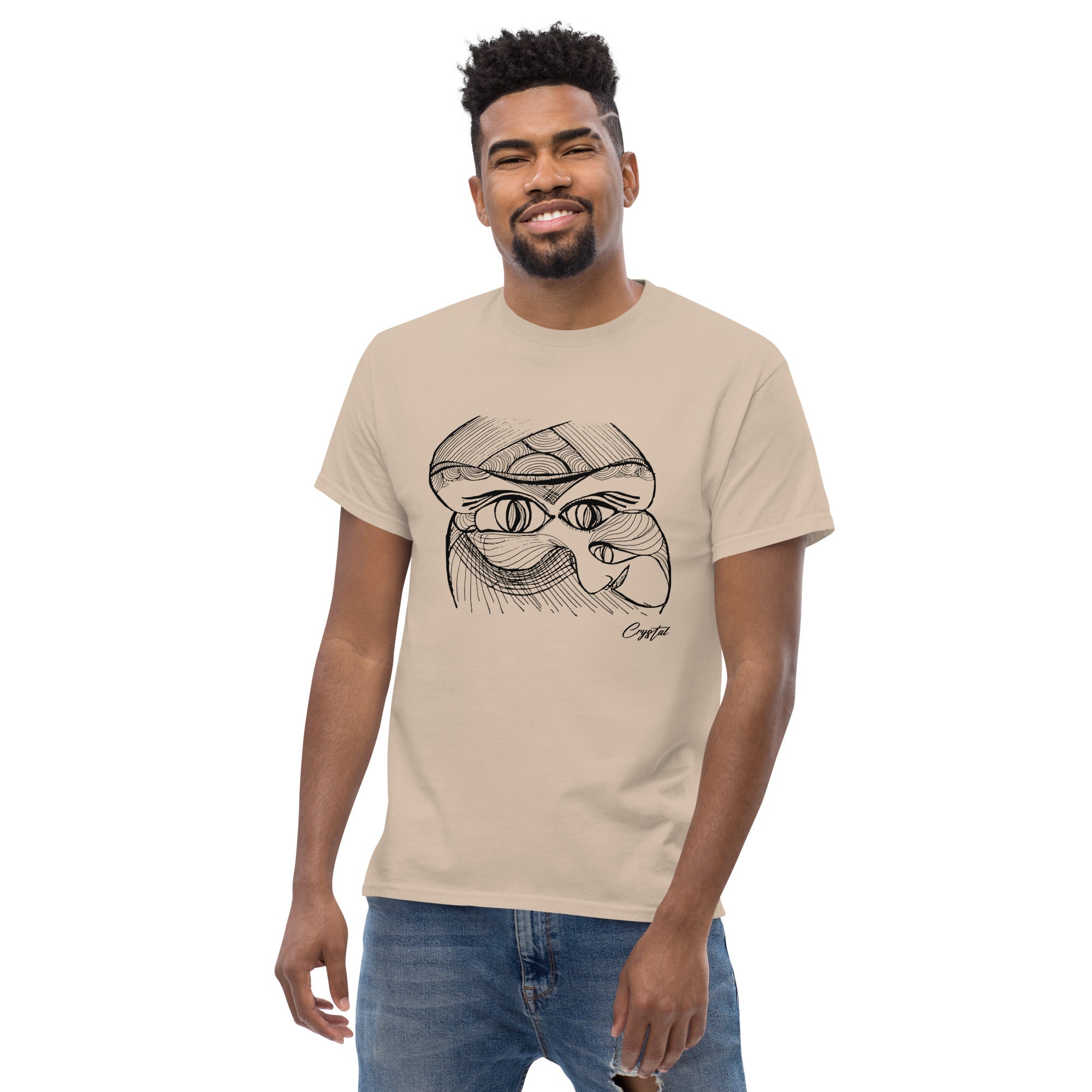 Genderless Face with Ornate Pattern and Four Eyes - Cute & Creepy "Stay Weird" Cartoon Illustration Men's classic tee
