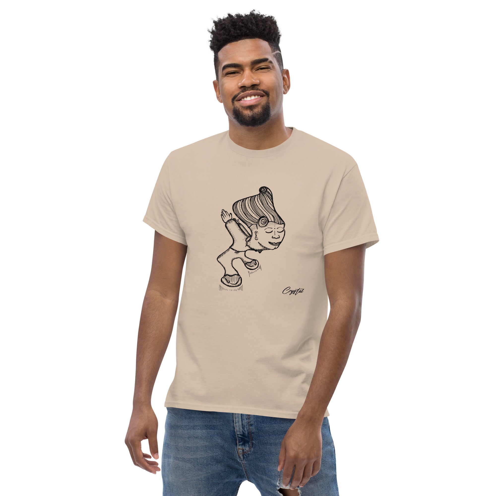 Genderless Person with Great Hair Bowing in Reverence or Gratitude - Cute & Creepy "Stay Weird" Cartoon Illustration Men's classic tee
