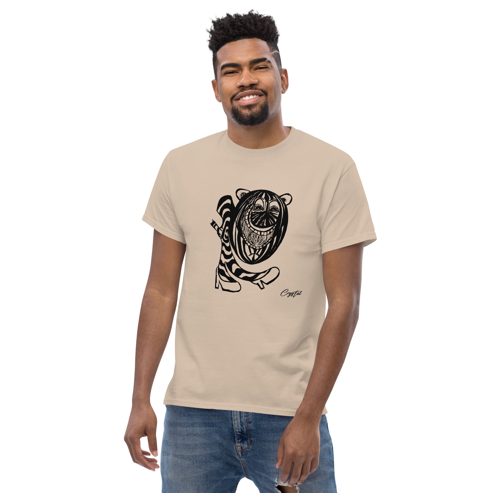 LGBTQ-Inspired Abstract Drawing of Genderless Watermellon Cat or BearInspired Character In High Heeled Shoes - Cute & Creepy "Stay Weird" Cartoon Illustration Men's classic tee