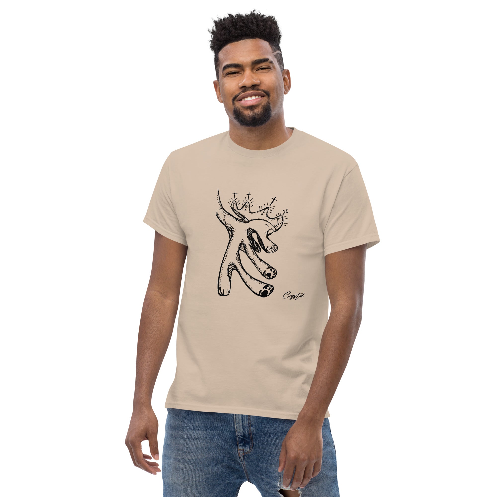 Happy "Pig" Dinosaur Dancing with Crown - Cute & Creepy "Stay Weird" Cartoon Illustration Men's classic tee