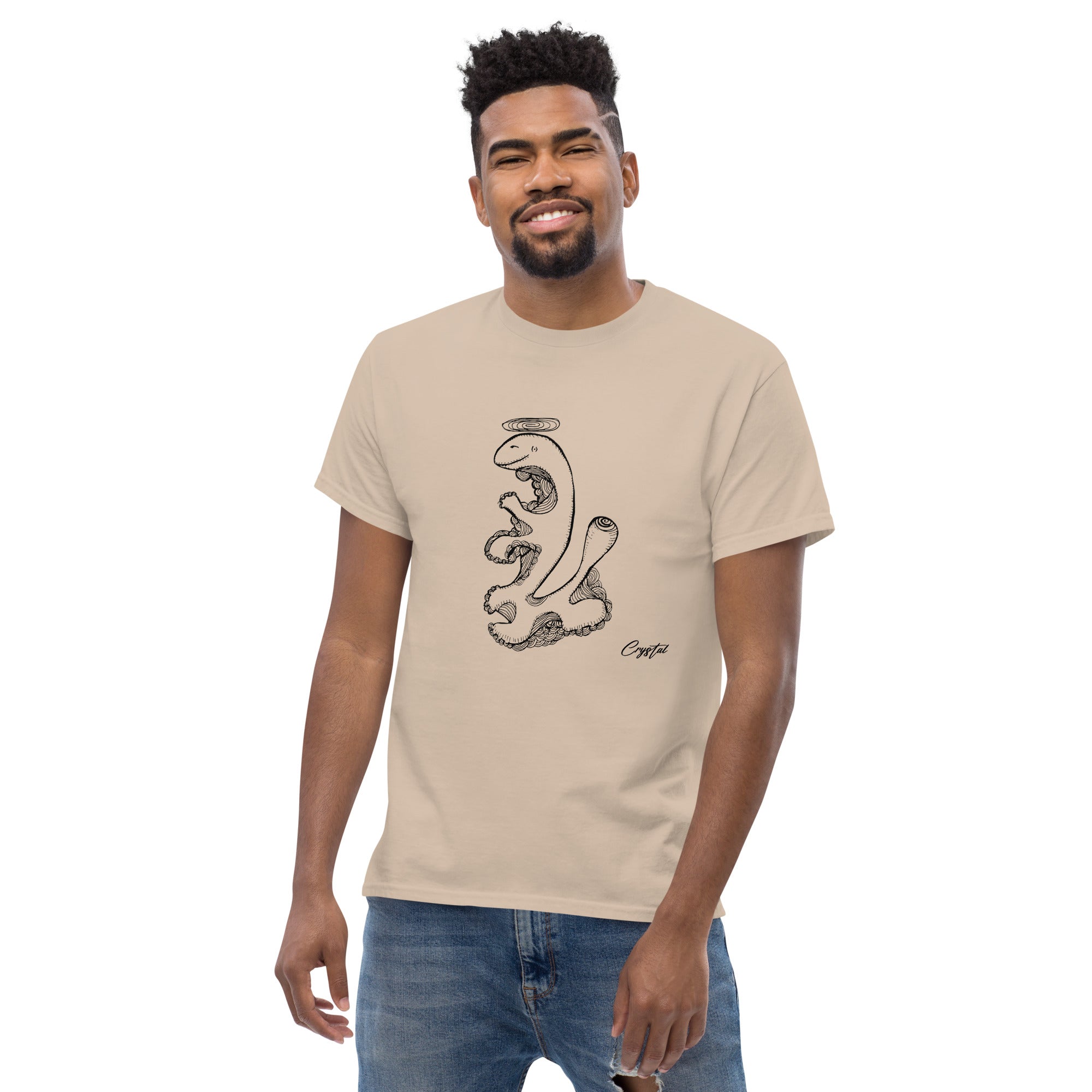 Dinosaur Walking with Halo - Cute & Creepy "Stay Weird" Cartoon Illustration Men's classic tee