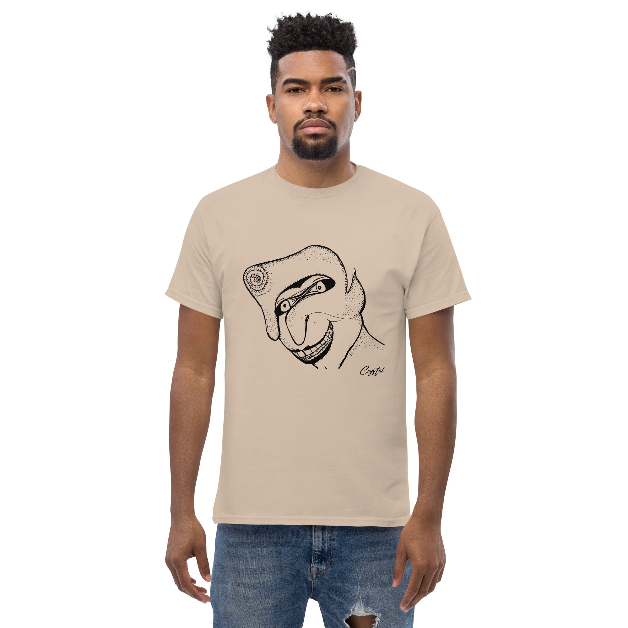 Genderless Face With Mask, Big Hair, Big Teeth & Cleft Chin - Cute & Creepy "Stay Weird" Cartoon Illustration Men's classic tee