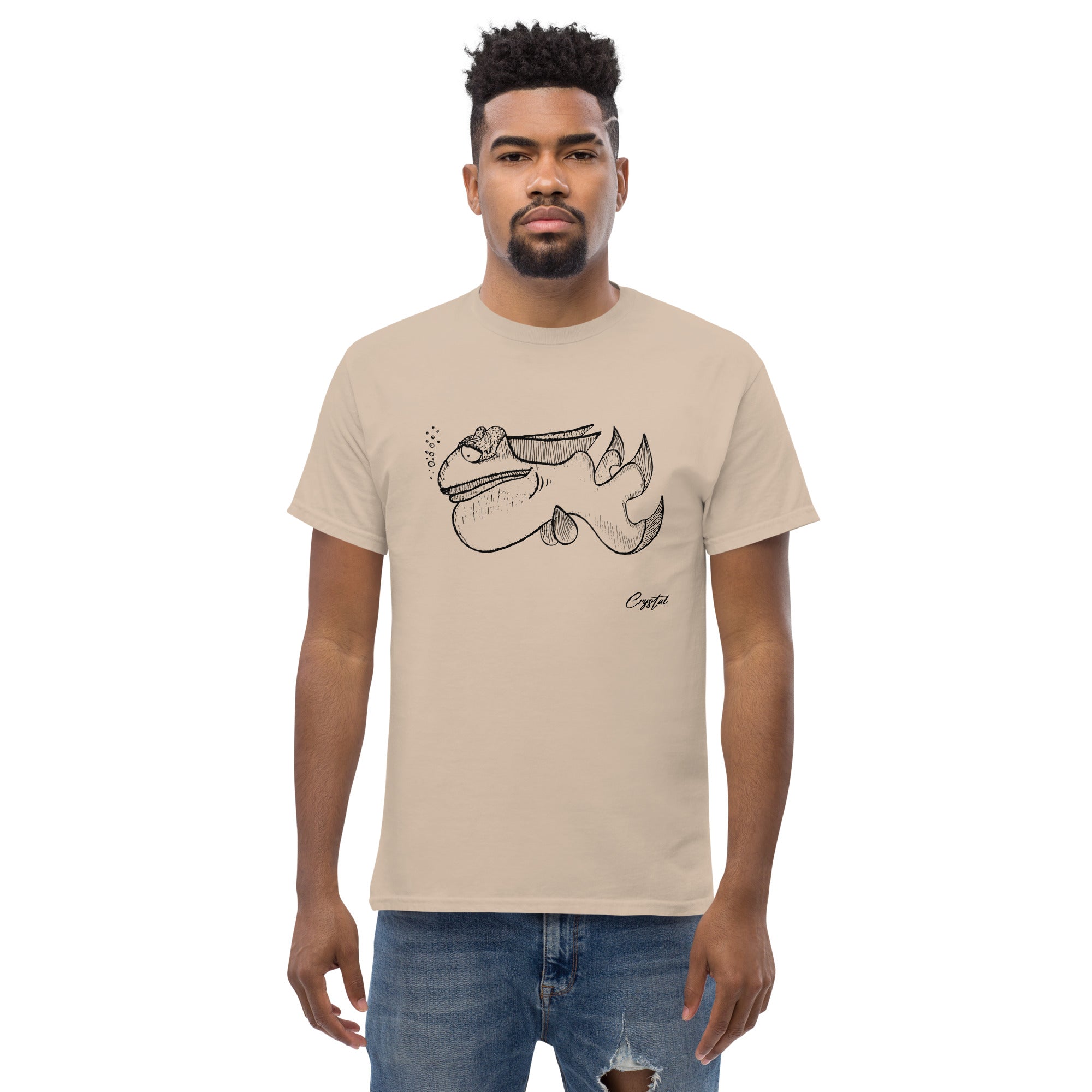 Cute Fish Underwater with Sad Eyes & Pensive Look - Cute & Creepy "Stay Weird" Cartoon Illustration Men's classic tee