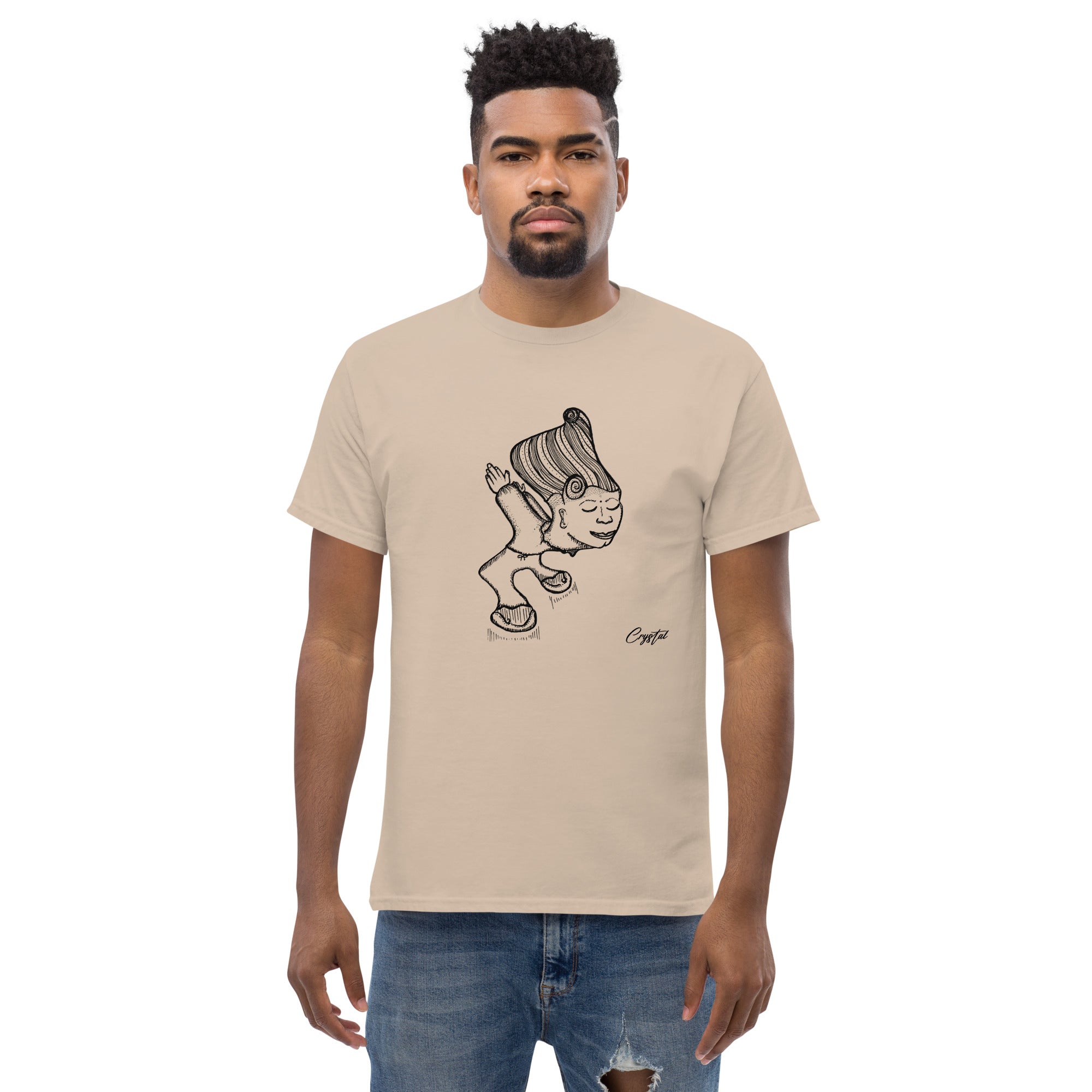 Genderless Person with Great Hair Bowing in Reverence or Gratitude - Cute & Creepy "Stay Weird" Cartoon Illustration Men's classic tee
