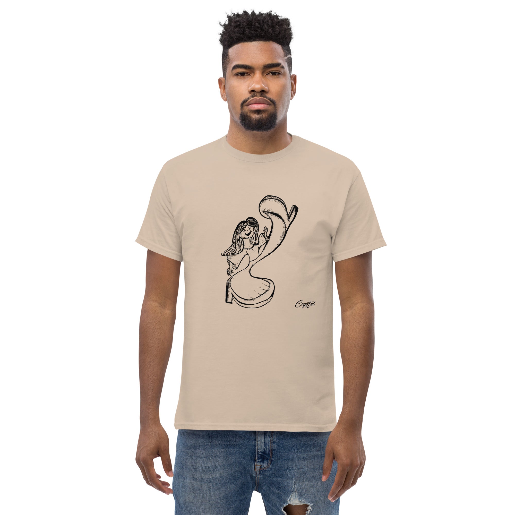 Happy Girl or Woman Dancing and Kicking - Cute & Creepy "Stay Weird" Cartoon Illustration Men's classic tee