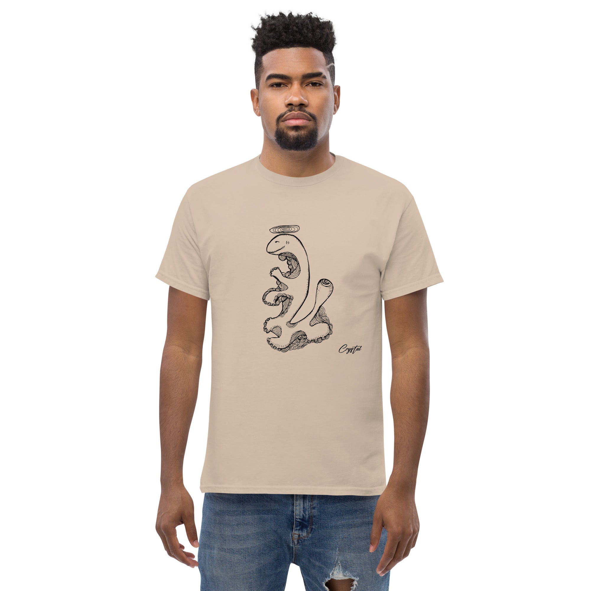 Dinosaur Walking with Halo - Cute & Creepy "Stay Weird" Cartoon Illustration Men's classic tee