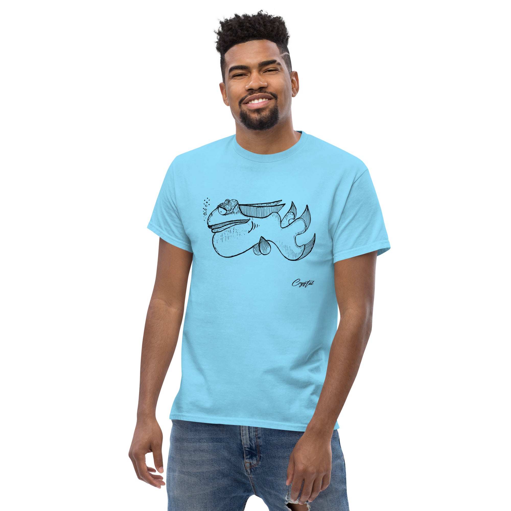 Cute Fish Underwater with Sad Eyes & Pensive Look - Cute & Creepy "Stay Weird" Cartoon Illustration Men's classic tee