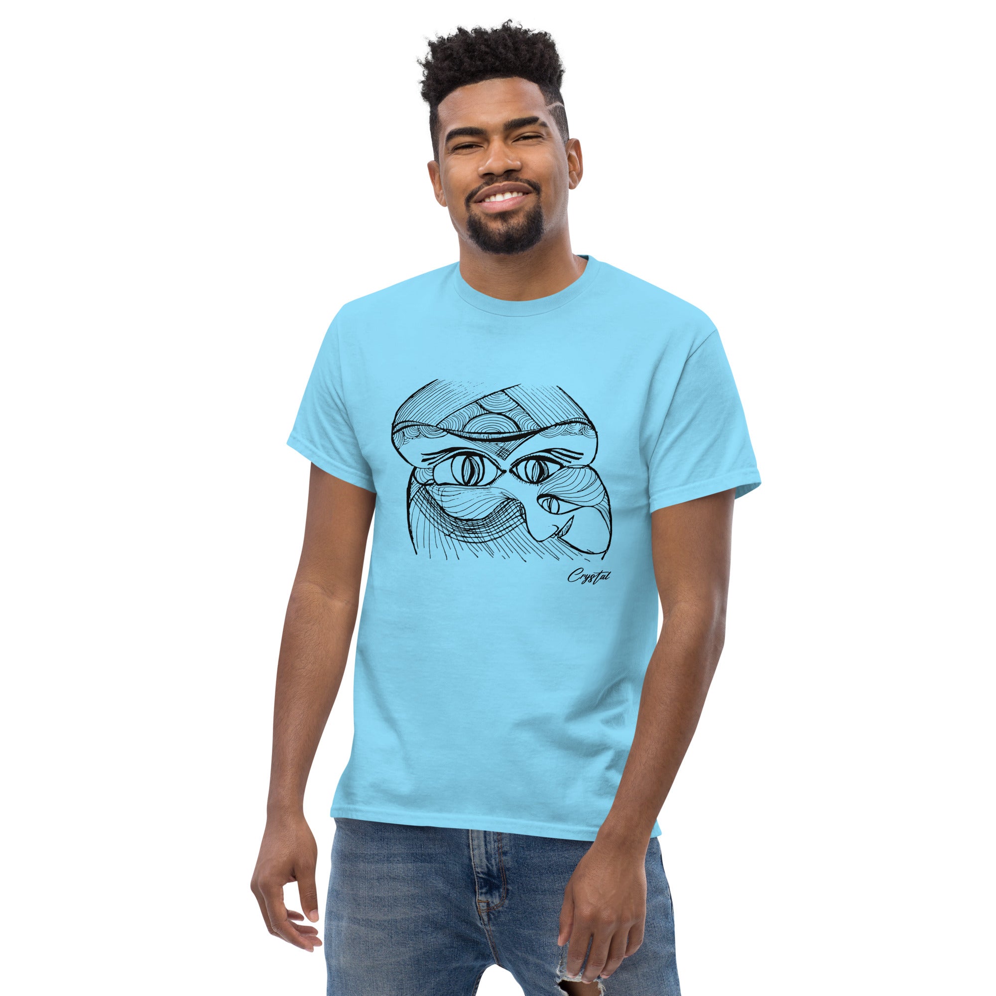 Genderless Face with Ornate Pattern and Four Eyes - Cute & Creepy "Stay Weird" Cartoon Illustration Men's classic tee